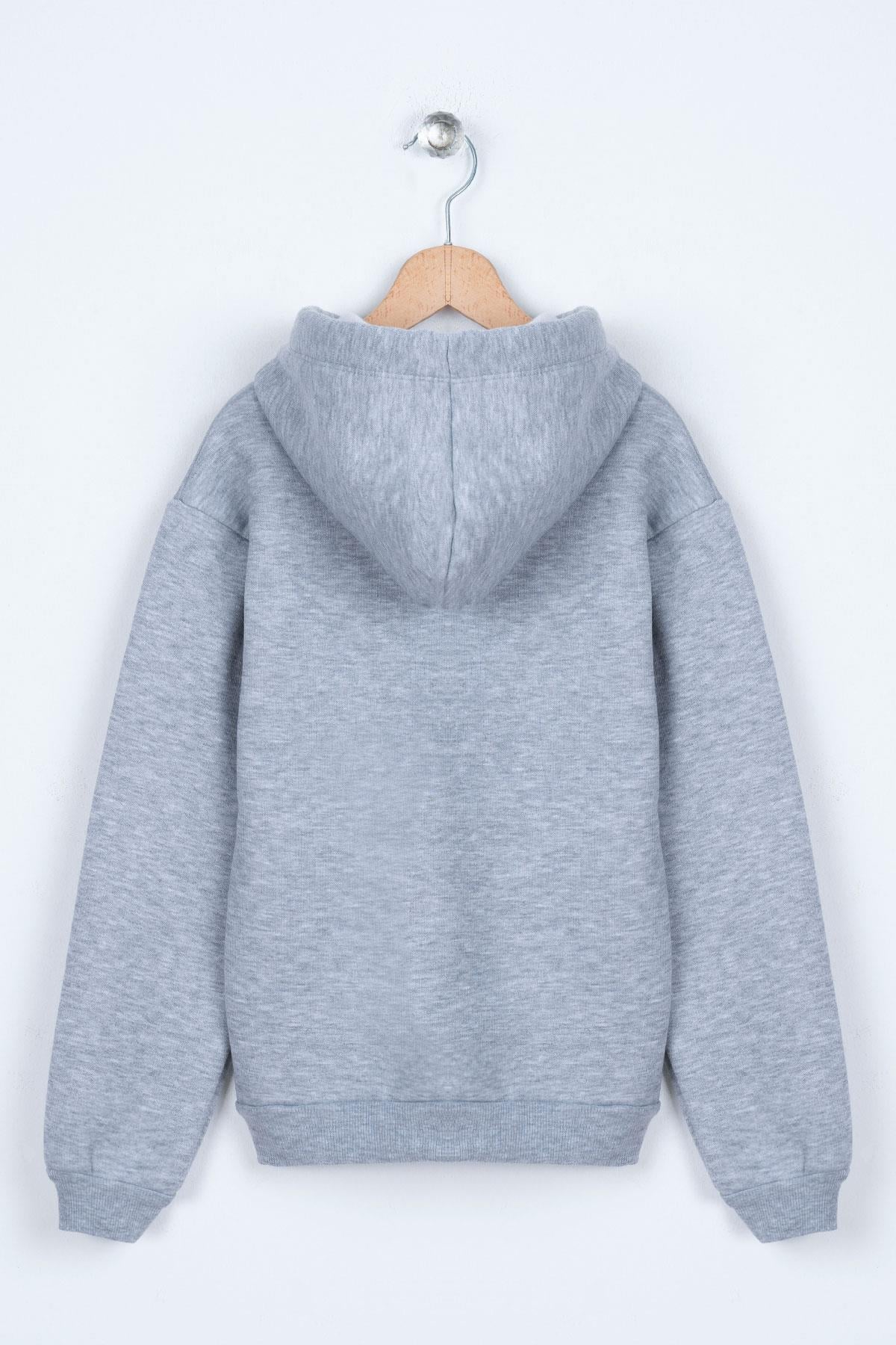 Kapüşonlu Uzun Kol Cepli Gri Renk Erkek Çocuk Sweatshirt