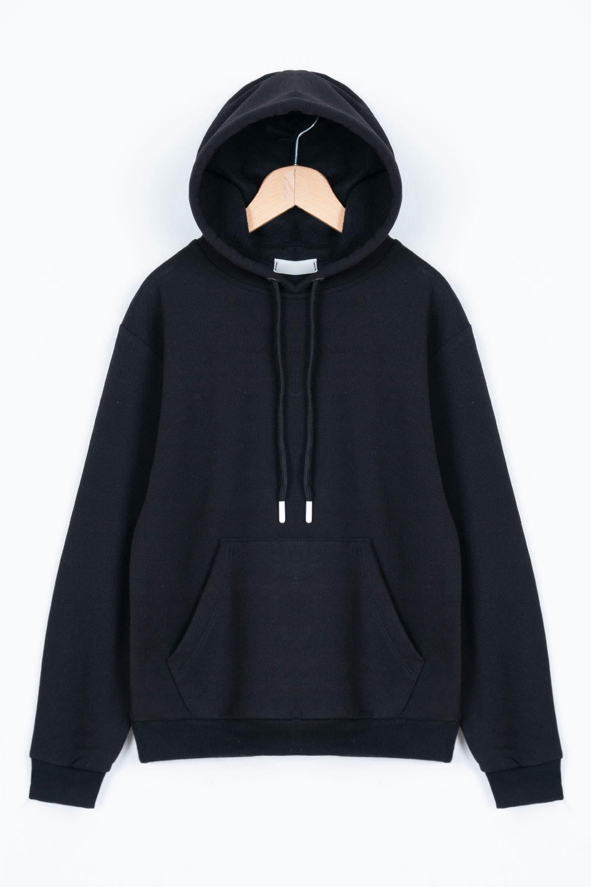Kapüşonlu Uzun Kol Cepli Siyah Renk Erkek Çocuk Sweatshirt