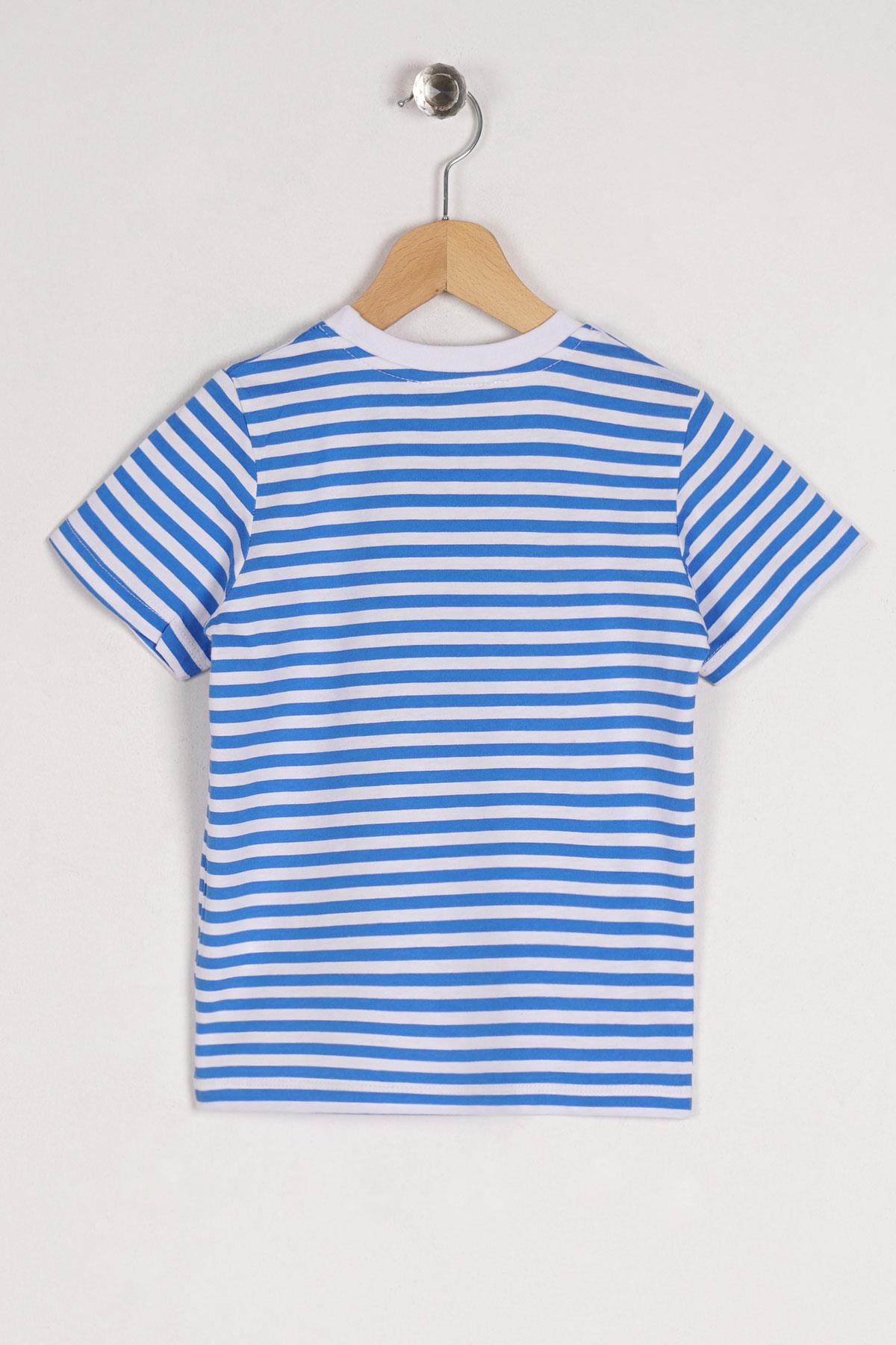 Bisiklet Yaka Kısa Kol Çizgili Indigo Renk Tshirt