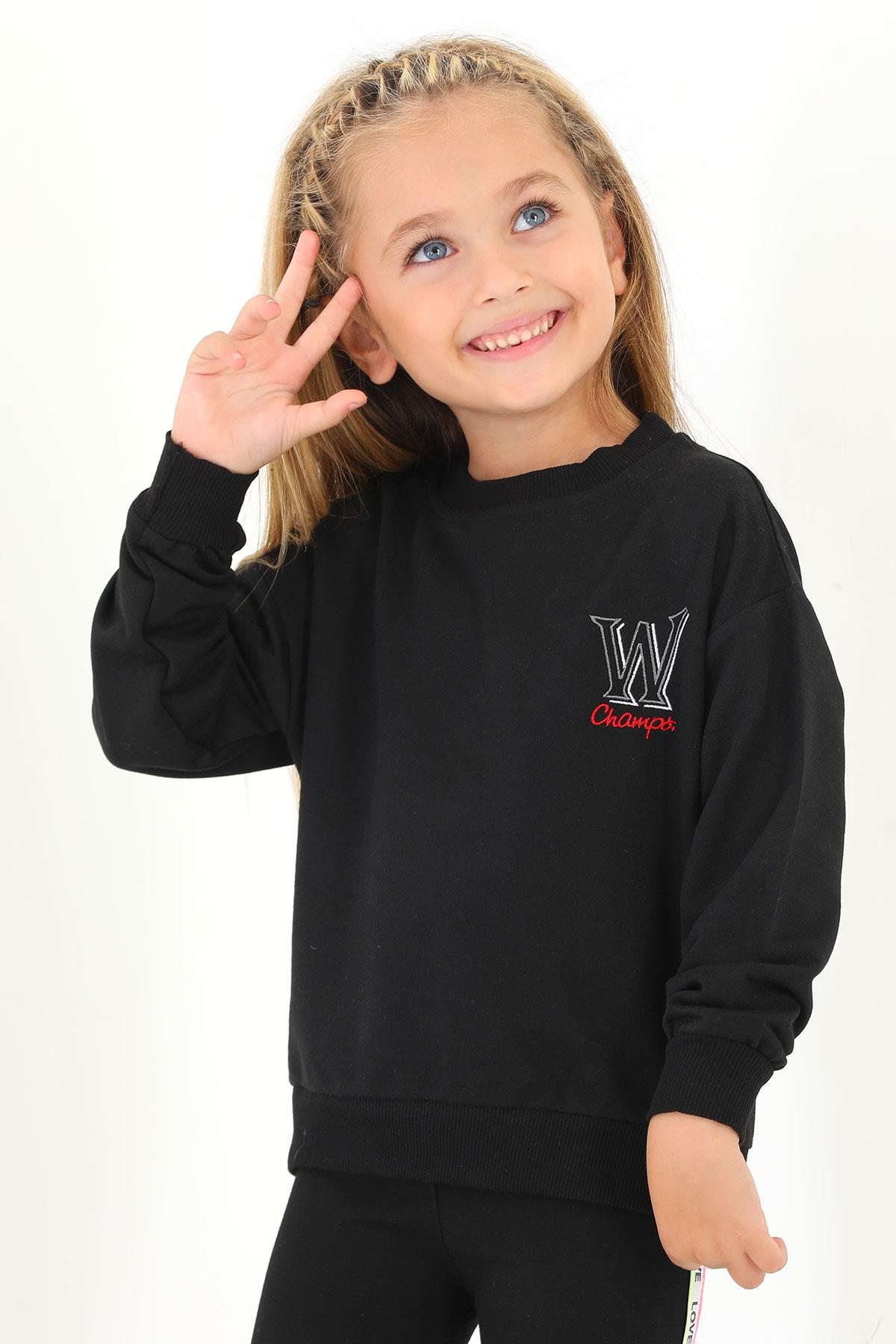 Bisiklet Yaka Uzun Kol W Baskılı Siyah Renk Sweatshirt