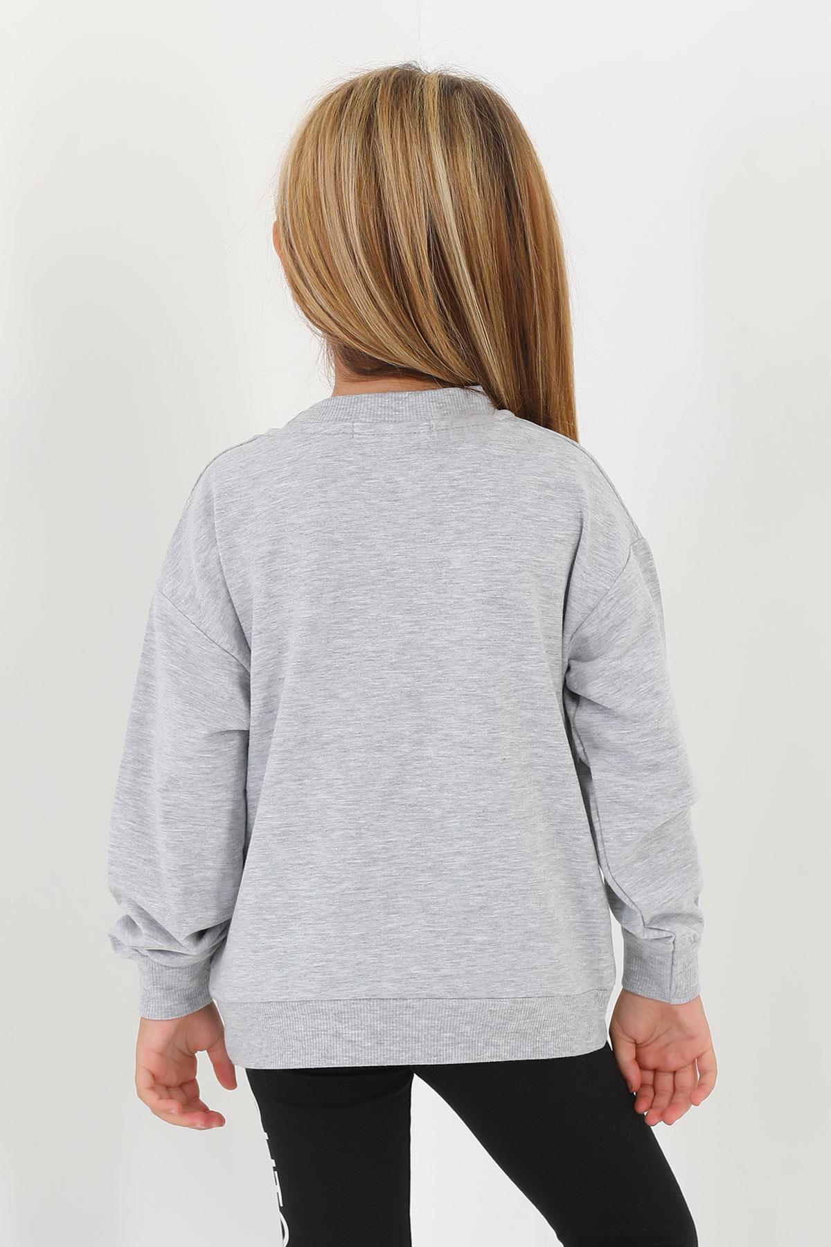 Bisiklet Yaka Uzun Kol W Baskılı Gri Renk Sweatshirt