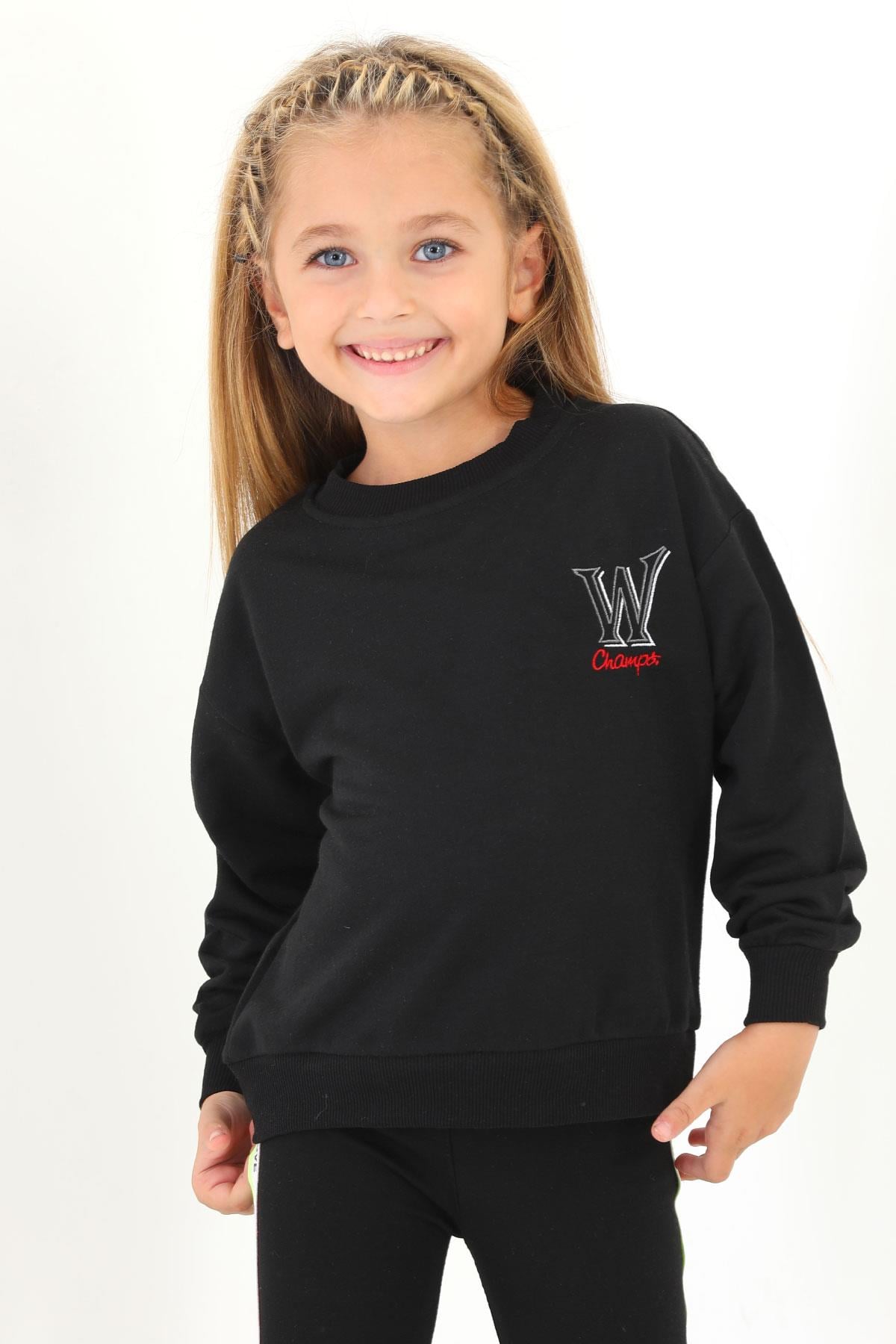 Bisiklet Yaka Uzun Kol W Baskılı Siyah Renk Sweatshirt