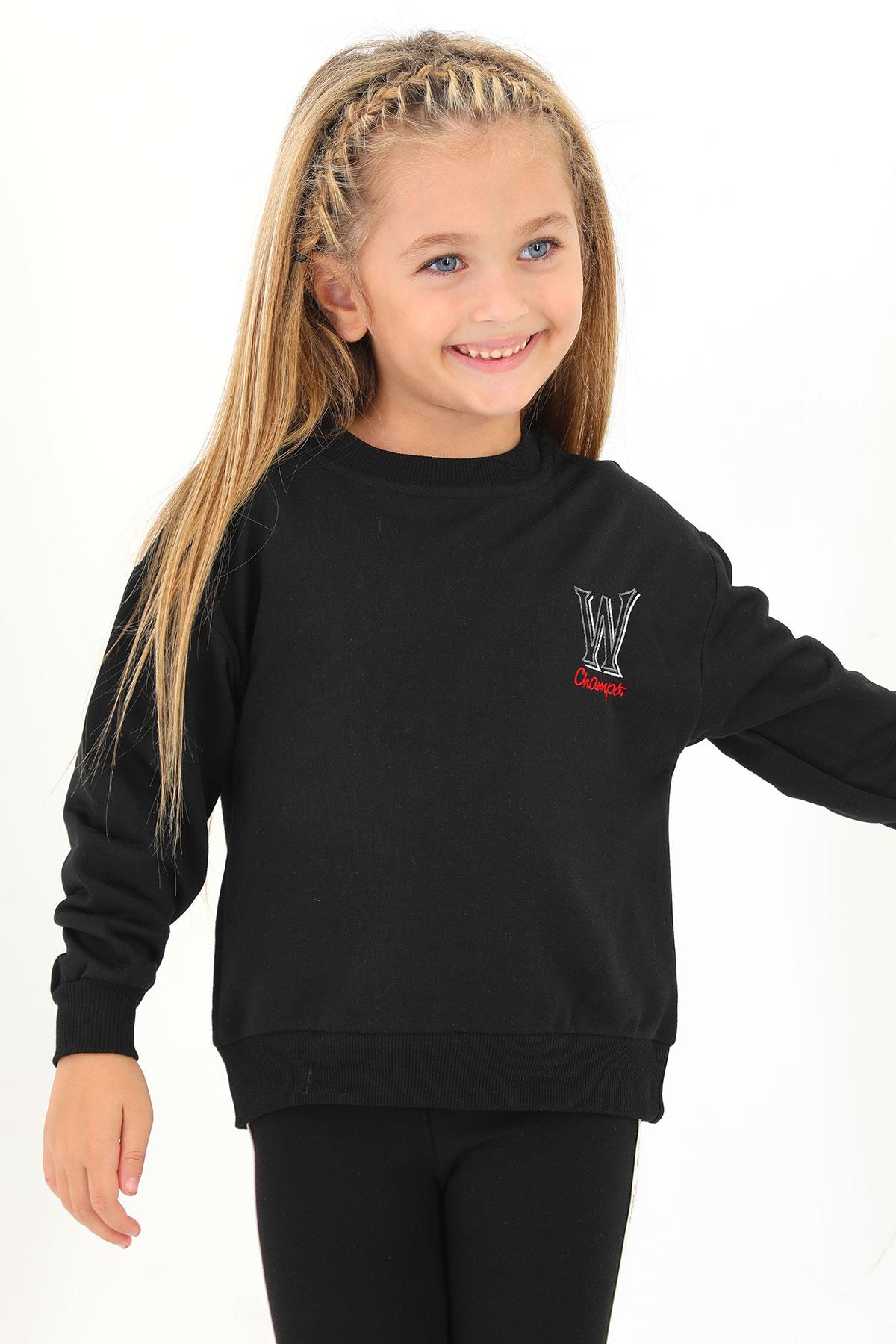 Bisiklet Yaka Uzun Kol W Baskılı Siyah Renk Sweatshirt