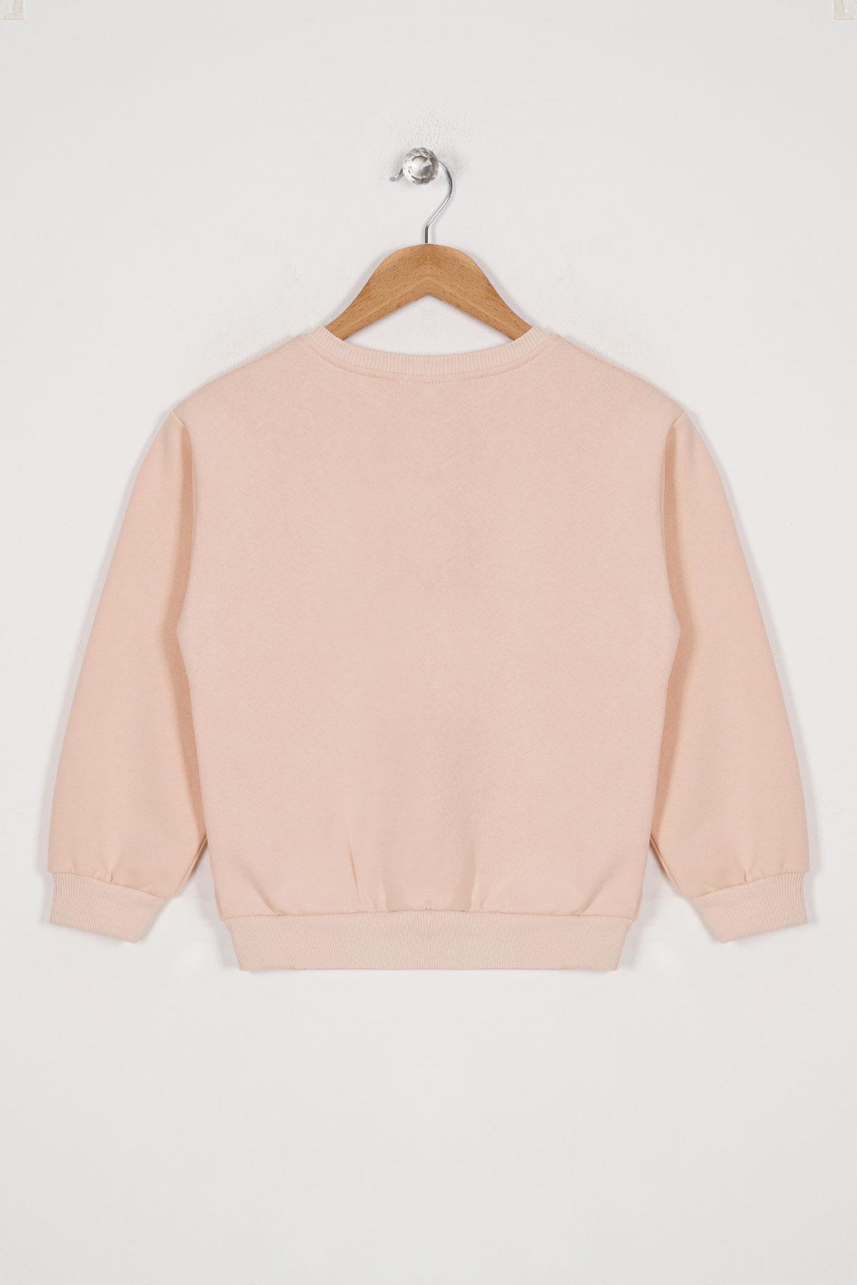 Bisiklet Yaka Uzun Kol Yesterday Yazı Baskılı Bej Renk Kız Çocuk Sweatshirt