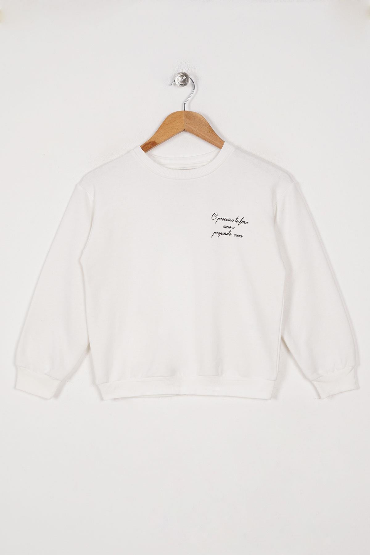 Bisiklet Yaka Uzun Kol Baskılı Ekru Renk Kız Çocuk Sweatshirt