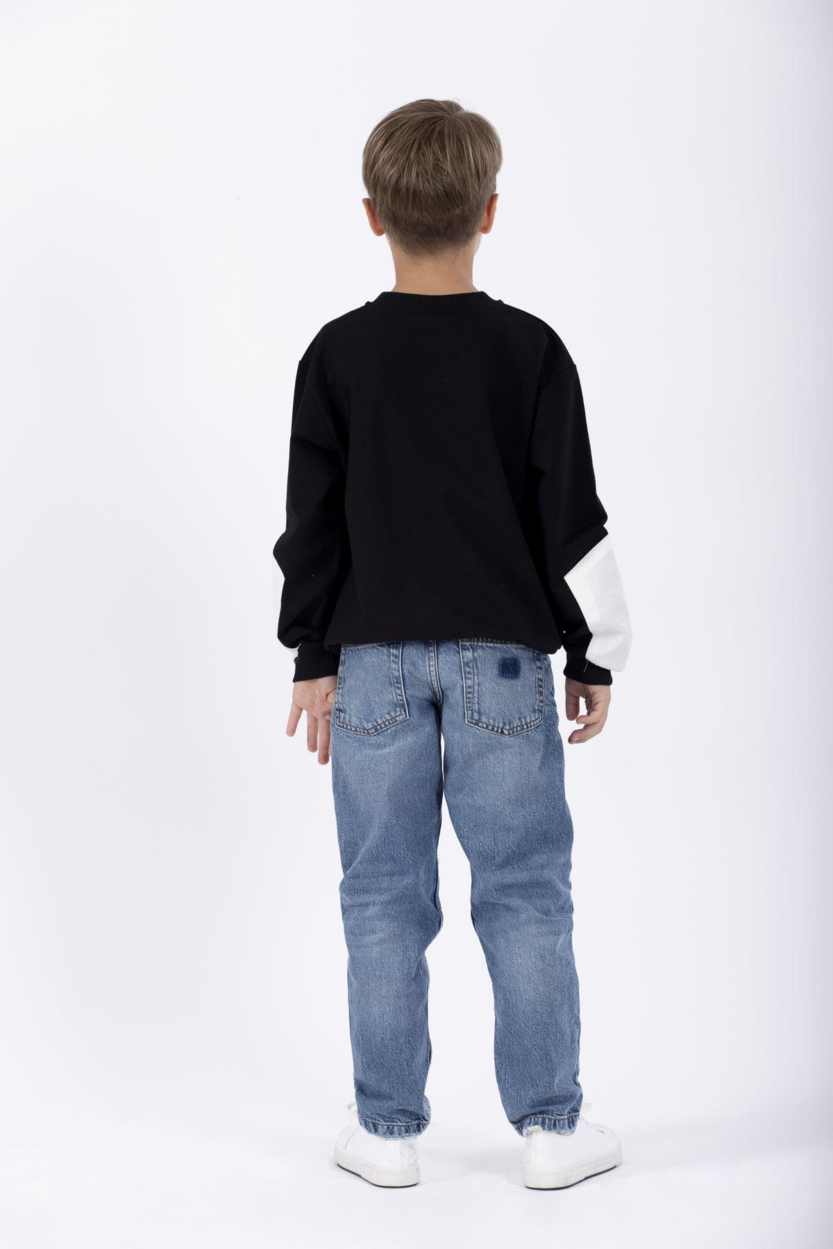 Bisiklet Yaka Uzun Kol Cep Detaylı Sweat Siyah Renk Erkek Çocuk Sweatshirt