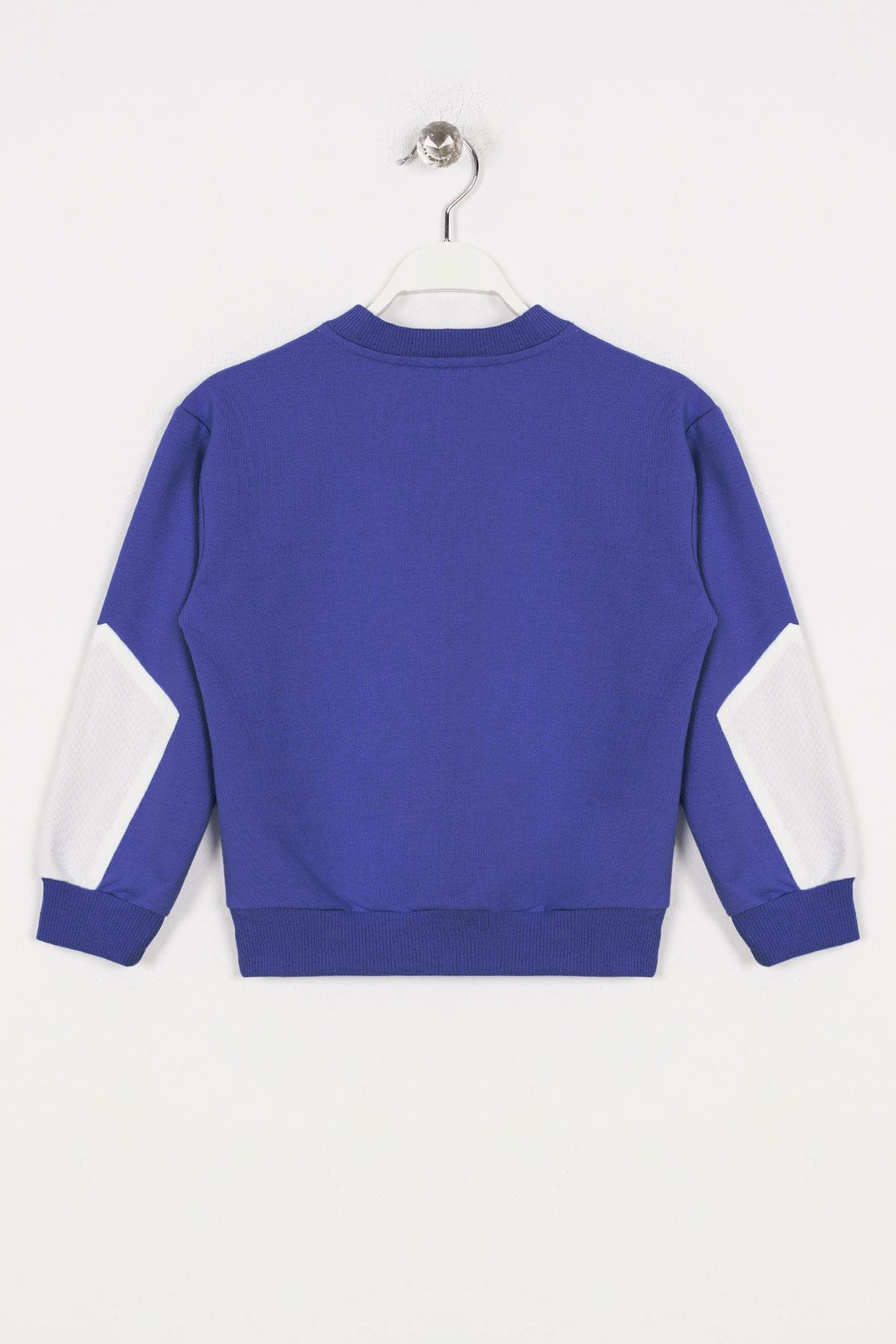 Bisiklet Yaka Uzun Kol Cep Detaylı Sweat Indigo Renk Erkek Çocuk Sweatshirt