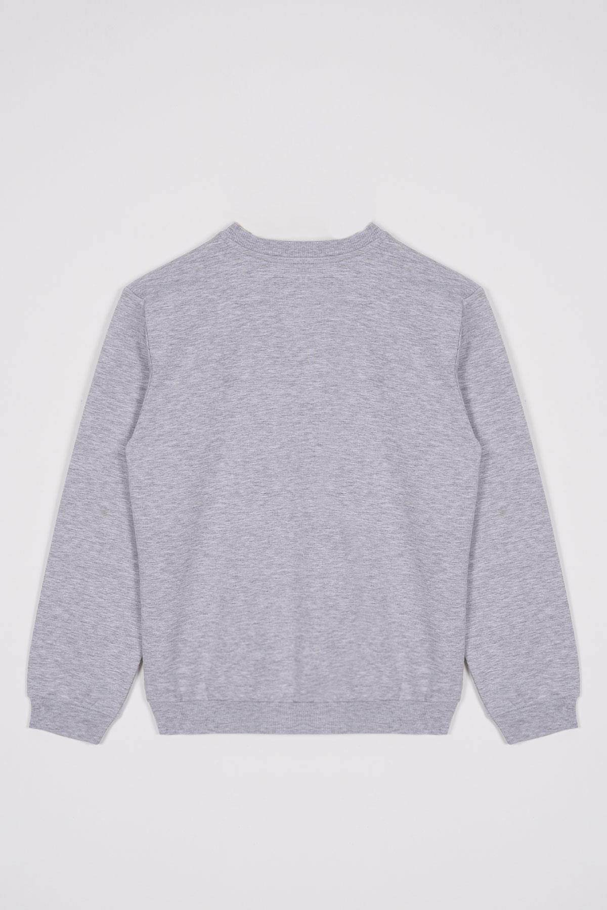 Bisiklet Yaka Uzun Kol Yazı Baskılı Gri Renk Erkek Çocuk Sweatshirt