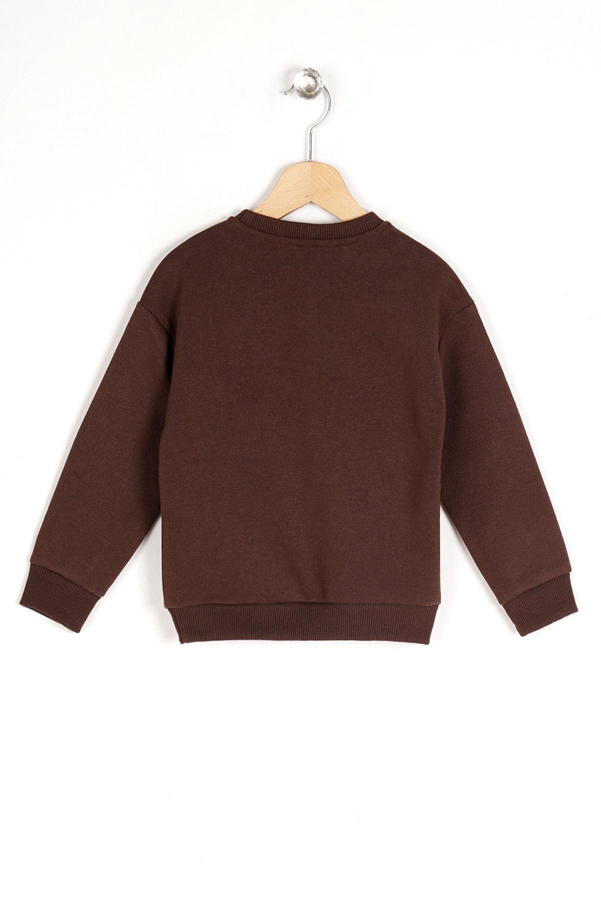 Bisiklet Yaka Uzun Kol Kahverengi Renk Kız Çocuk Sweatshirt