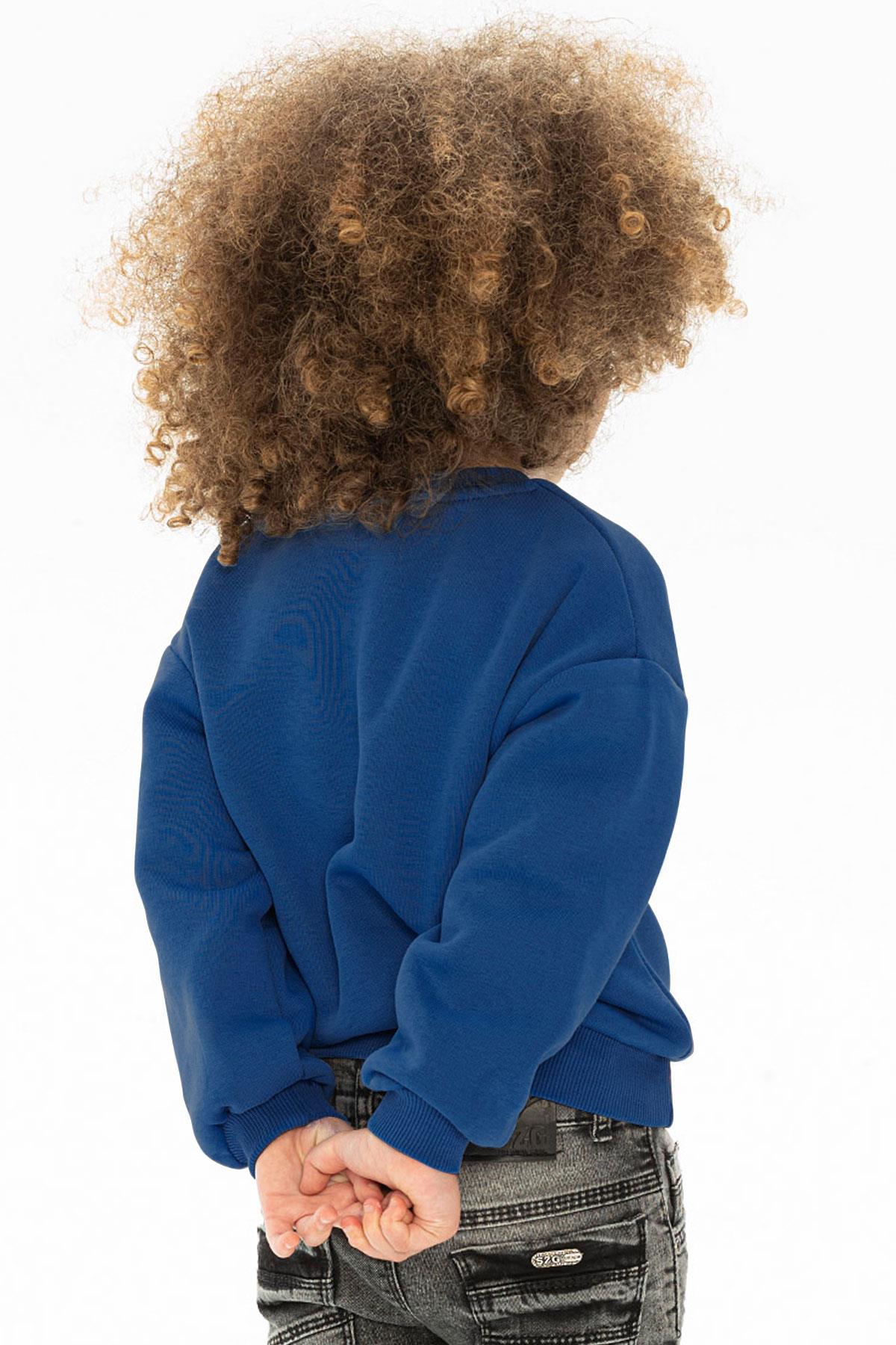 Bisiklet Yaka Uzun Kol Indigo Renk Kız Çocuk Sweatshirt
