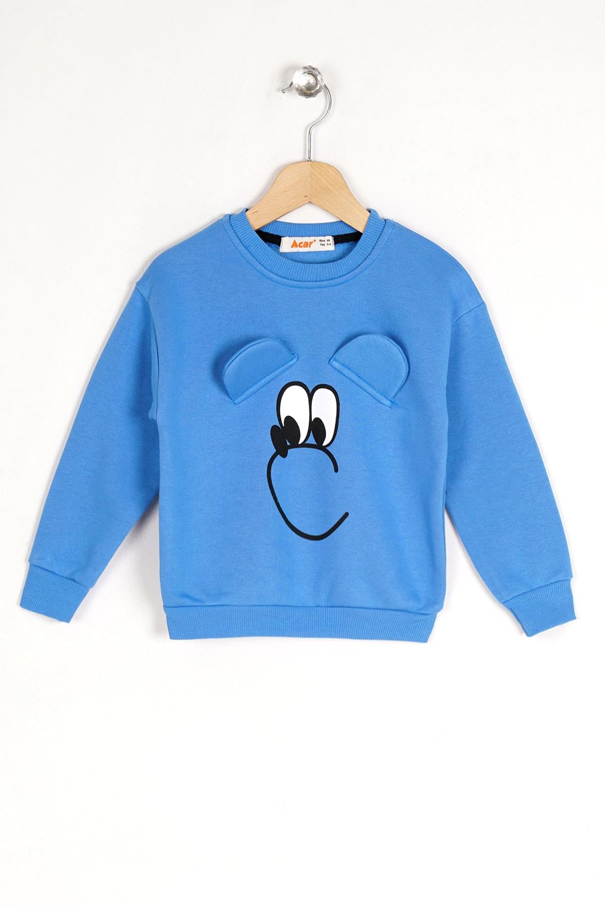 Bisiklet Yaka Uzun Kol Mavi Renk Kız Çocuk Sweatshirt