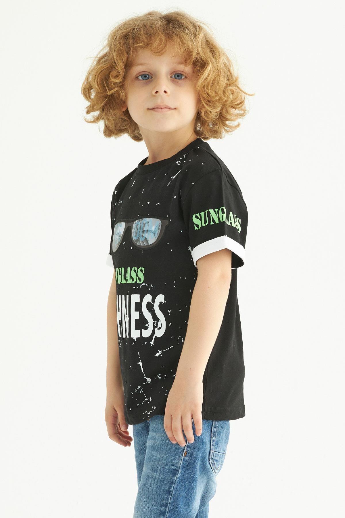 Bisiklet Yaka Kısa Kol Siyah Renk Erkek Çocuk Tshirt