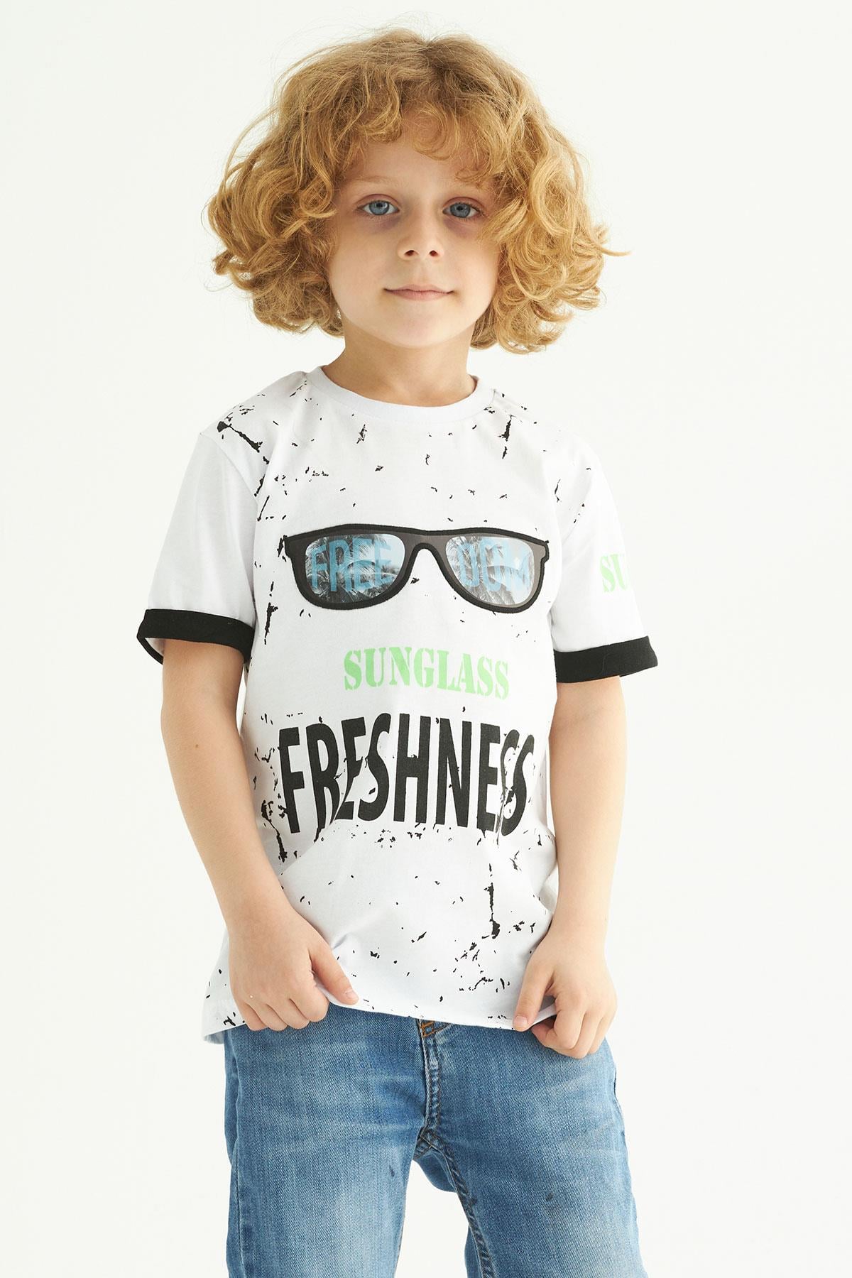 Bisiklet Yaka Kısa Kol Beyaz Renk Erkek Çocuk Tshirt