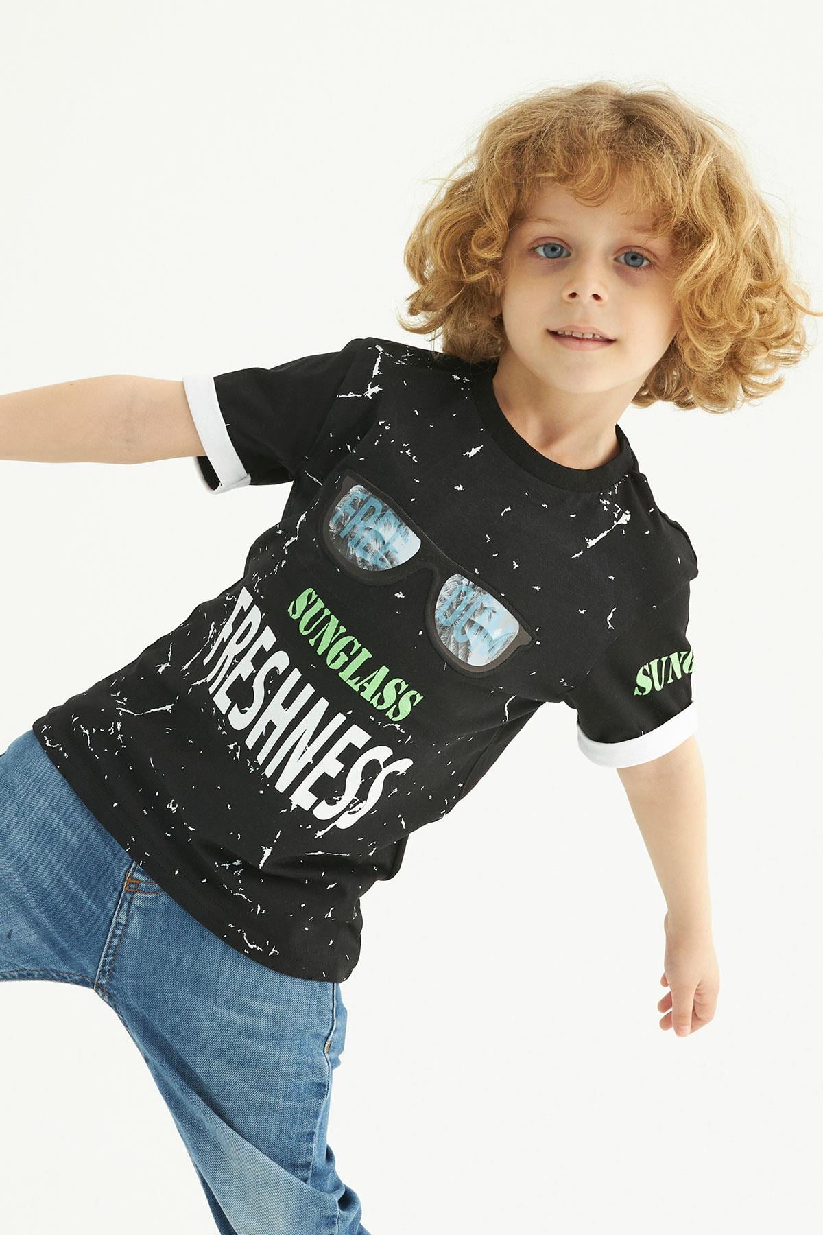 Bisiklet Yaka Kısa Kol Siyah Renk Erkek Çocuk Tshirt