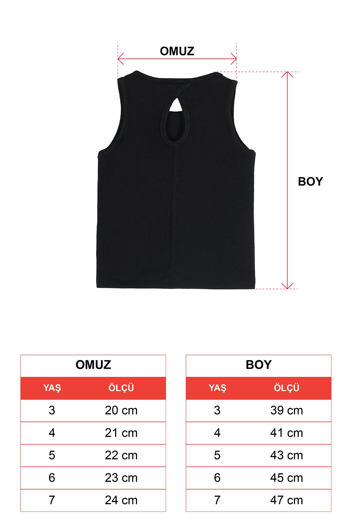 Bisiklet Yaka Sıfır Kol Baskılı Siyah Renk Kız Çocuk Tshirt