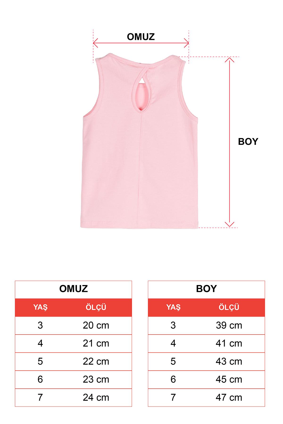 Bisiklet Yaka Sıfır Kol Baskılı Pembe Renk Kız Çocuk Tshirt