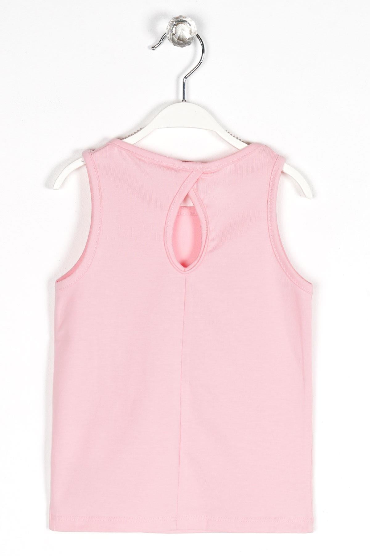 Bisiklet Yaka Sıfır Kol Baskılı Pembe Renk Kız Çocuk Tshirt