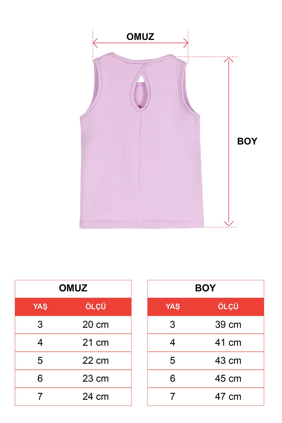 Bisiklet Yaka Sıfır Kol Baskılı Lila Renk Kız Çocuk Tshirt