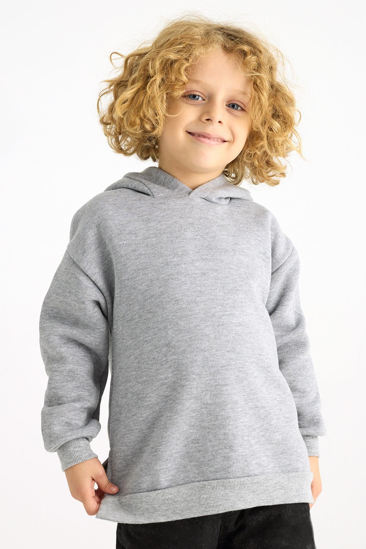 Kapüşonlu Uzun Kol Gri Renk Kız Çocuk Sweatshirt