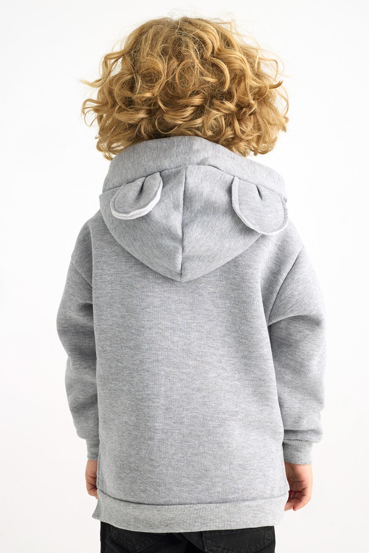 Kapüşonlu Uzun Kol Gri Renk Kız Çocuk Sweatshirt