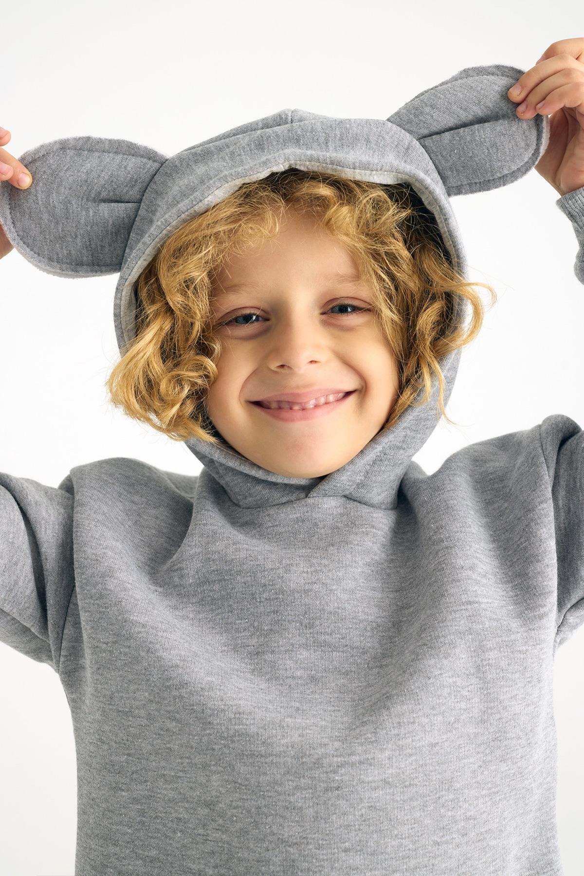 Kapüşonlu Uzun Kol Gri Renk Kız Çocuk Sweatshirt