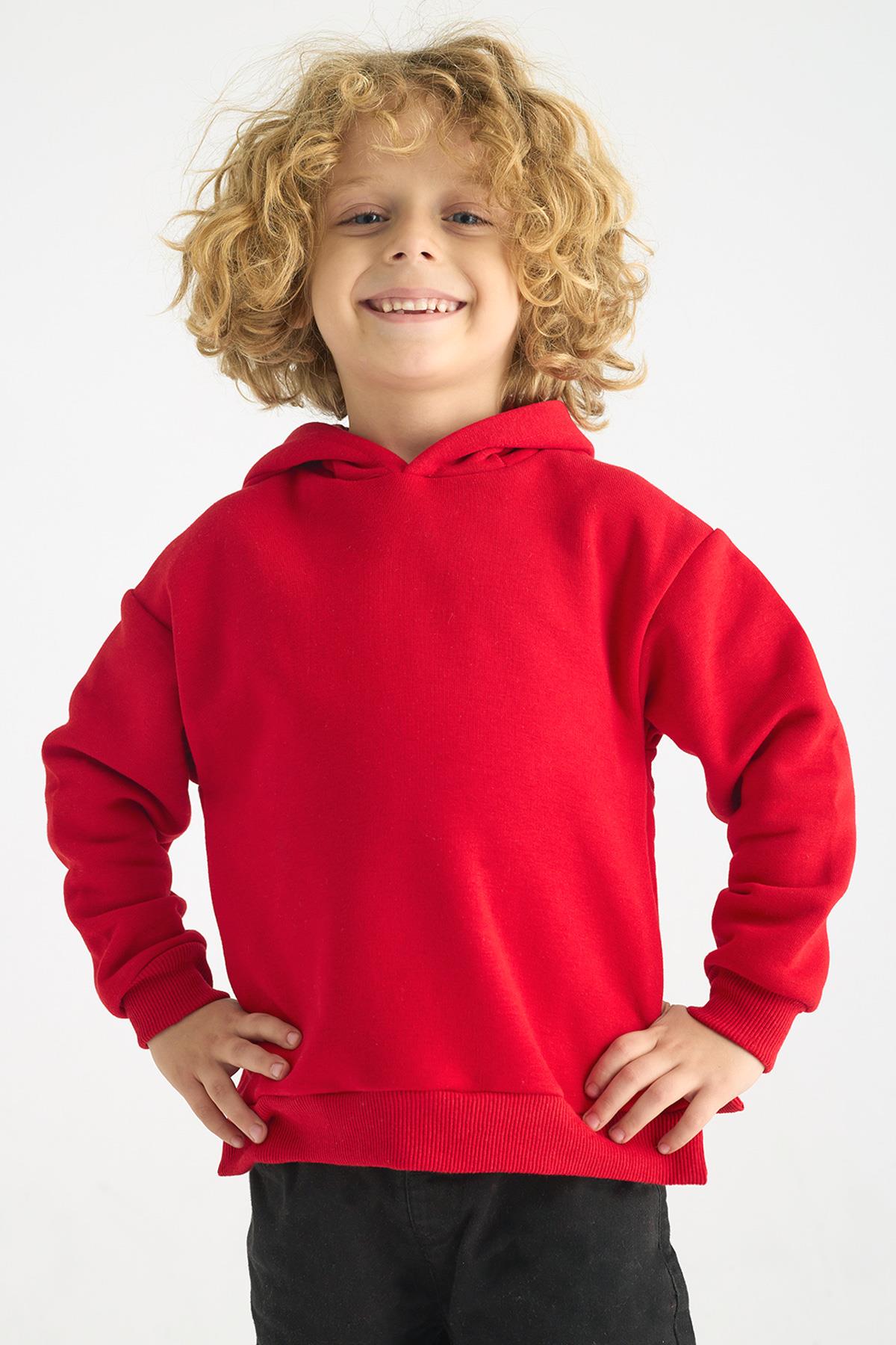 Kapüşonlu Uzun Kol Kırmızı Renk Kız Çocuk Sweatshirt