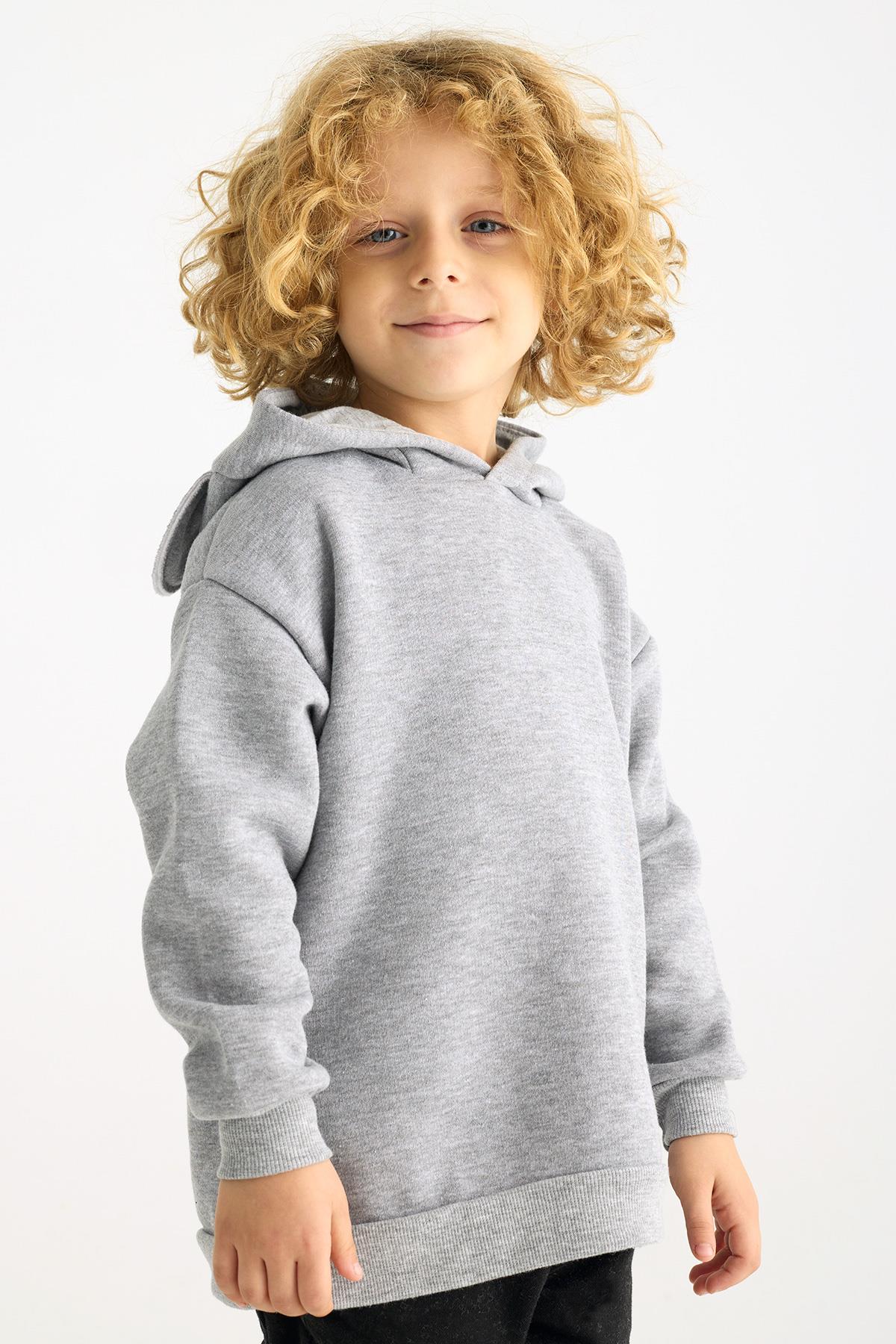 Kapüşonlu Uzun Kol Gri Renk Kız Çocuk Sweatshirt