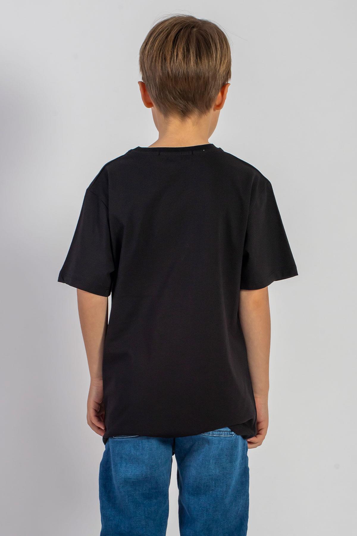 Bisiklet Yaka Kısa Kol Palmiye Baskılı Siyah Renk Erkek Çocuk Tshirt