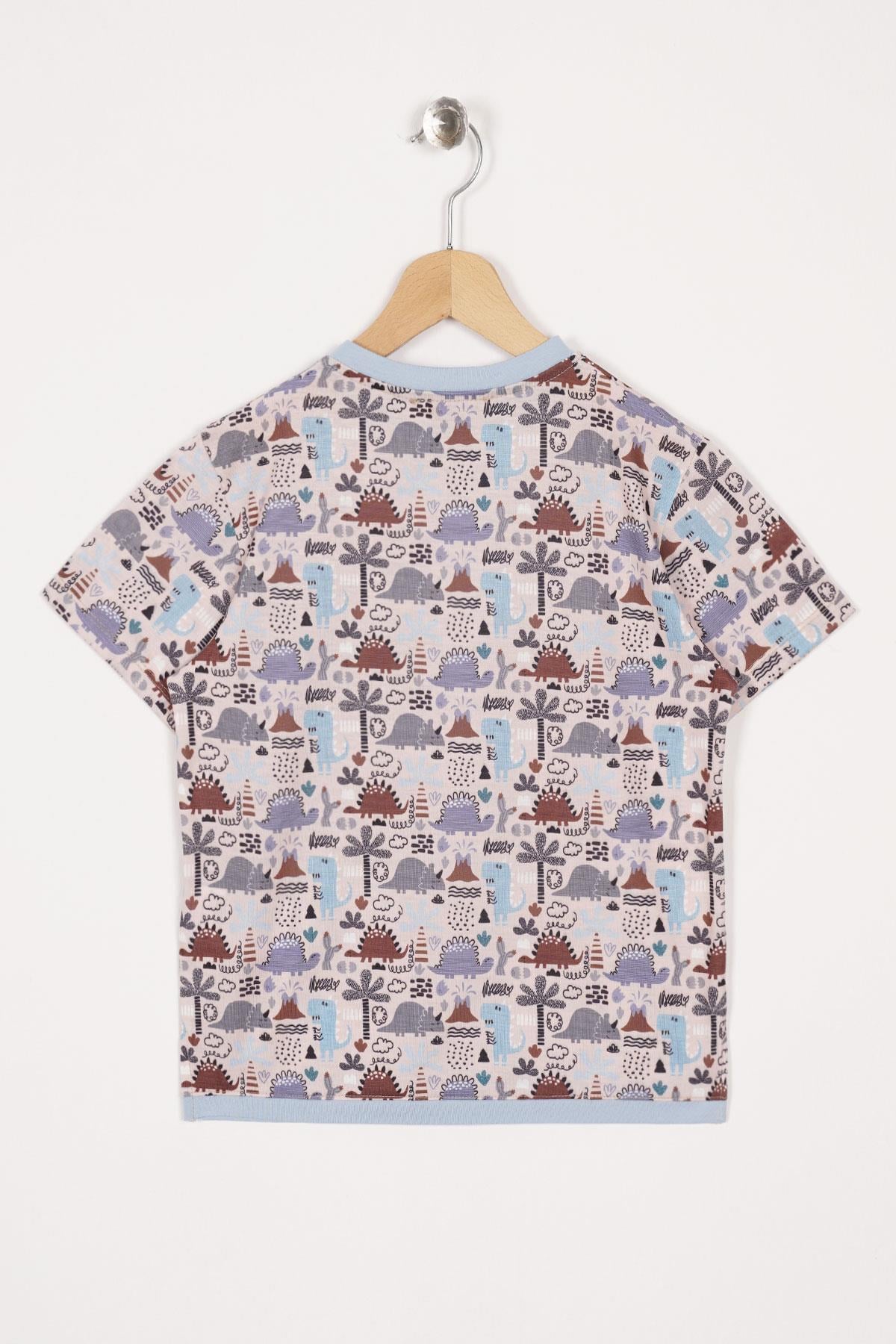 Aplike Cep Detaylı Mavi Renk Erkek Çocuk T-shirt