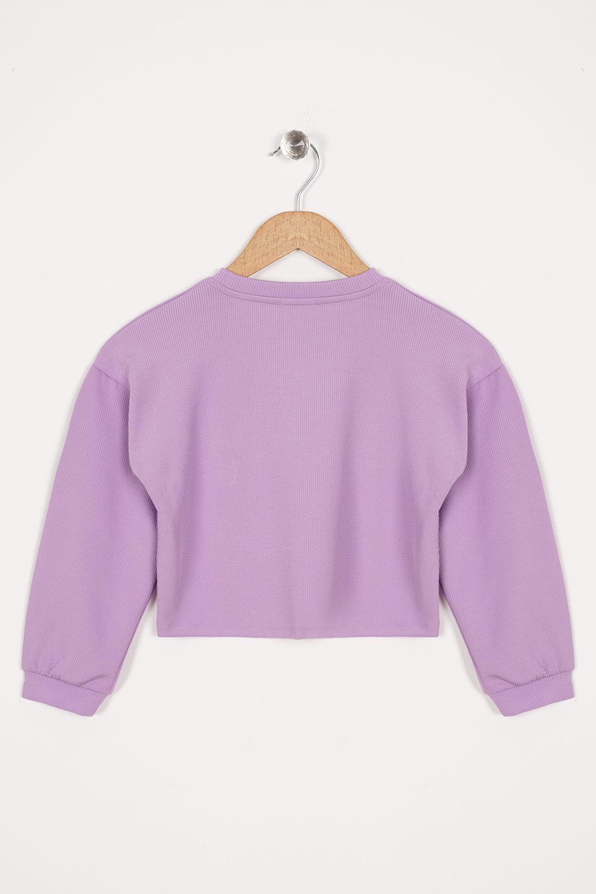 Baskılı Lila Renk Kız Çocuk Crop