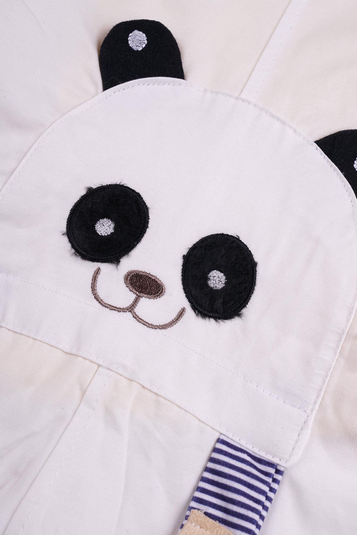Bisiklet Yaka Kısa Kol Panda Figürlü İçi Tshirtlü Beyaz Renk Erkek Çocuk Şortlu Salopet