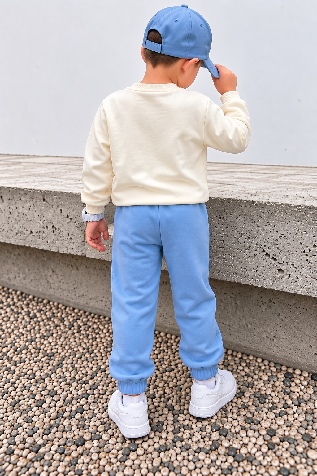 Erkek Çocuk Eşofman Takımı HELLO Ayıcık Baskılı Sweatshirt Bebe Mavisi Spor Takım