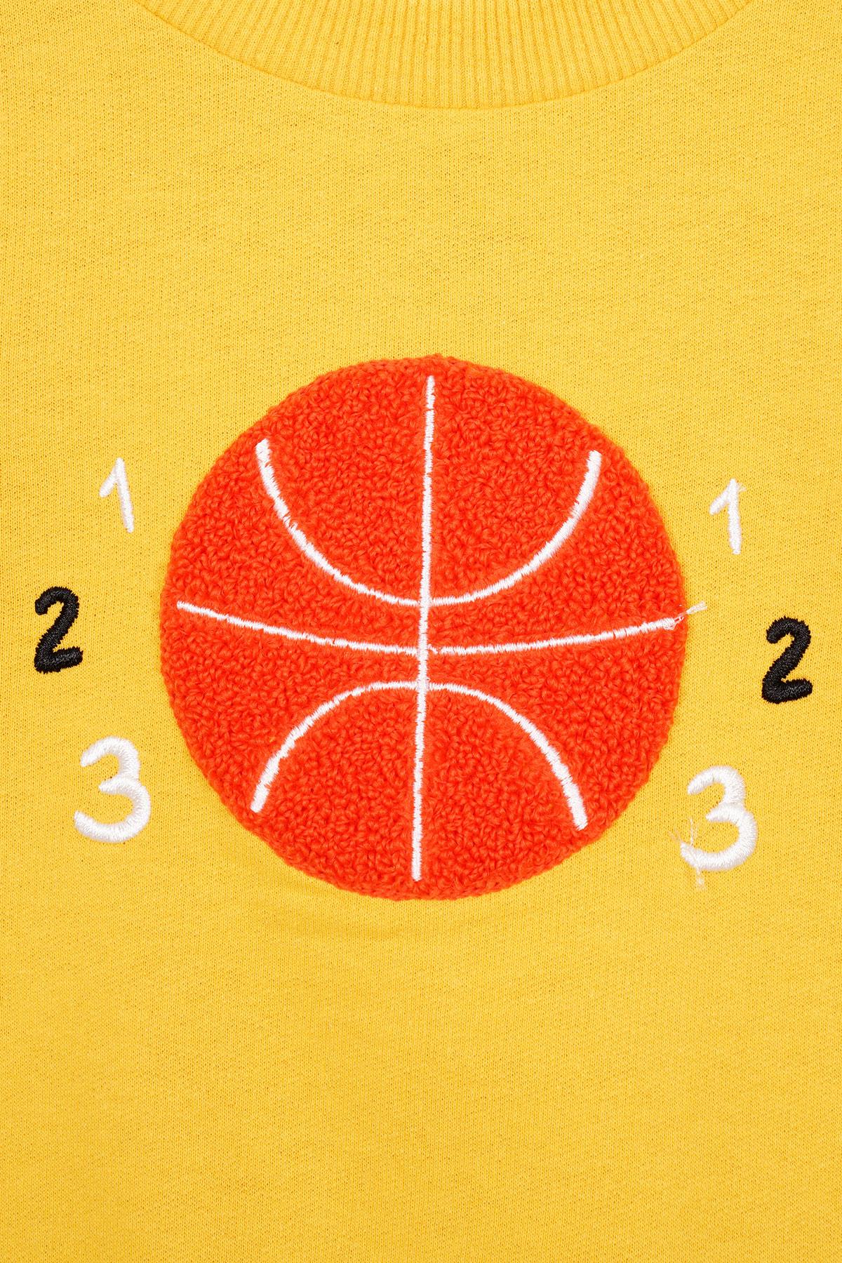 Basket Topu Nakışlı Koyu Hardal Renk Erkek Çocuk Sweatshirt