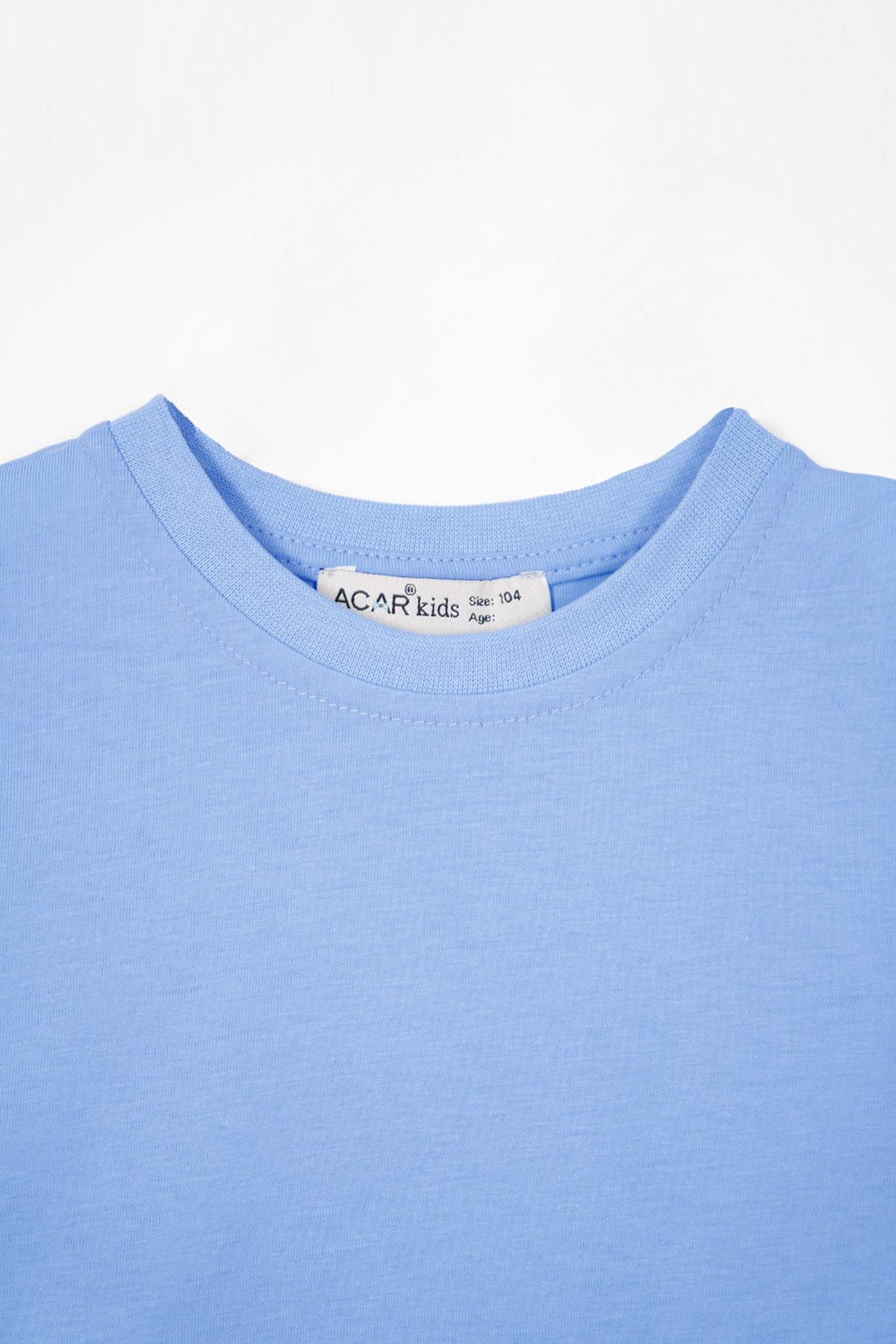 Bisiklet Yaka Açık Mavi Renk Erkek Çocuk Tshirt