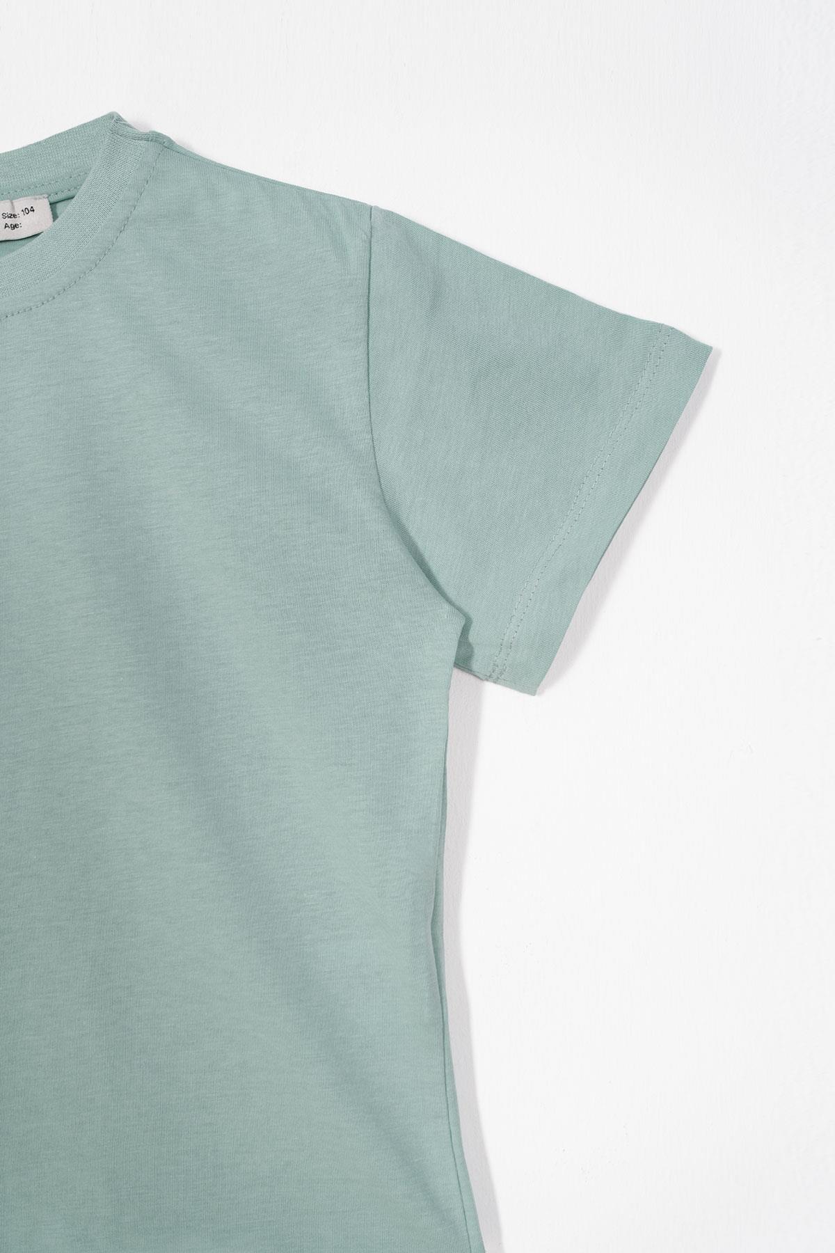 Bisiklet Yaka Çağla Yeşili Renk Erkek Çocuk Tshirt