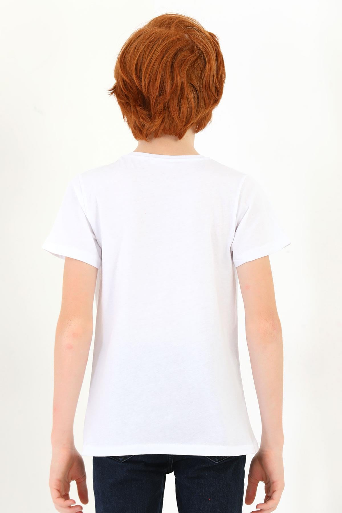 Bisiklet Yaka Ekru Renk Erkek Çocuk Tshirt