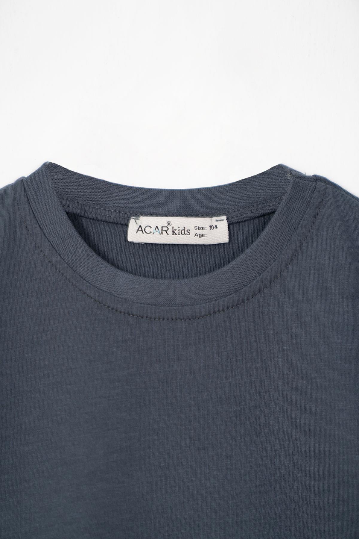 Bisiklet Yaka Füme Renk Erkek Çocuk Tshirt