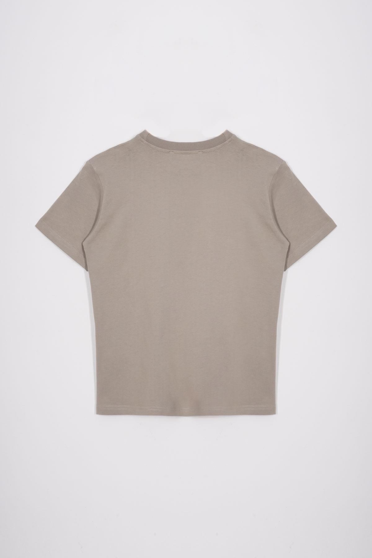Bisiklet Yaka Kaplan Baskılı Vizon Renk Erkek Çocuk Tshirt