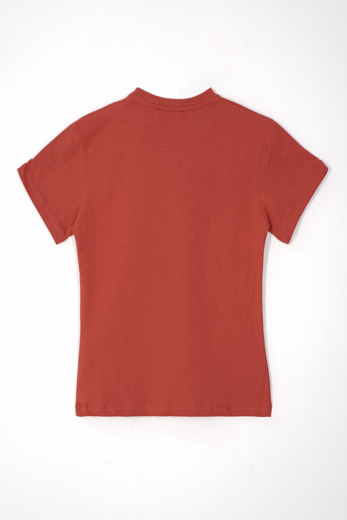 Bisiklet Yaka Kiremit Renk Erkek Çocuk Tshirt