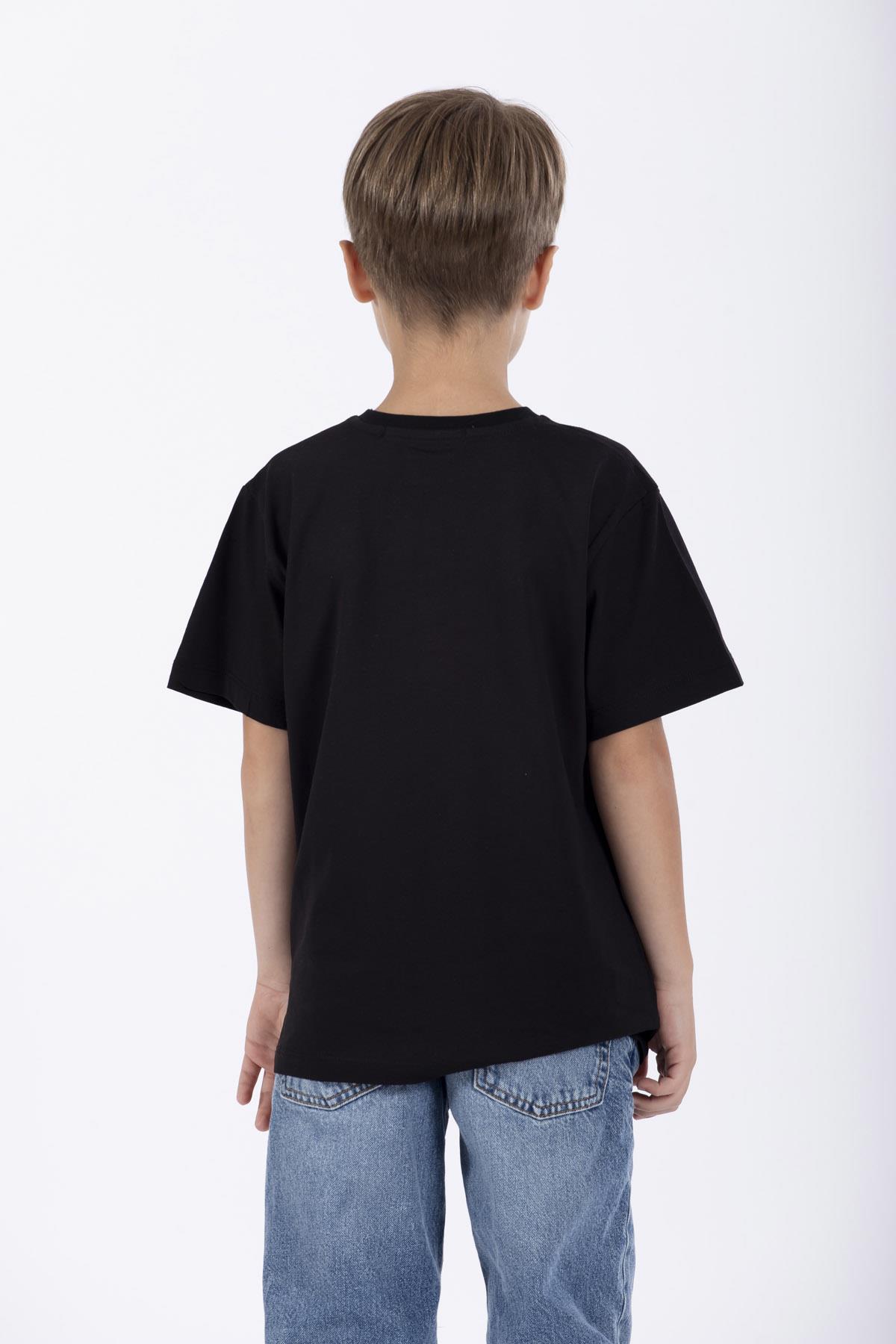 Bisiklet Yaka Kısa Kol Balına Baskılı Siyah Renk Erkek Çocuk Tshirt
