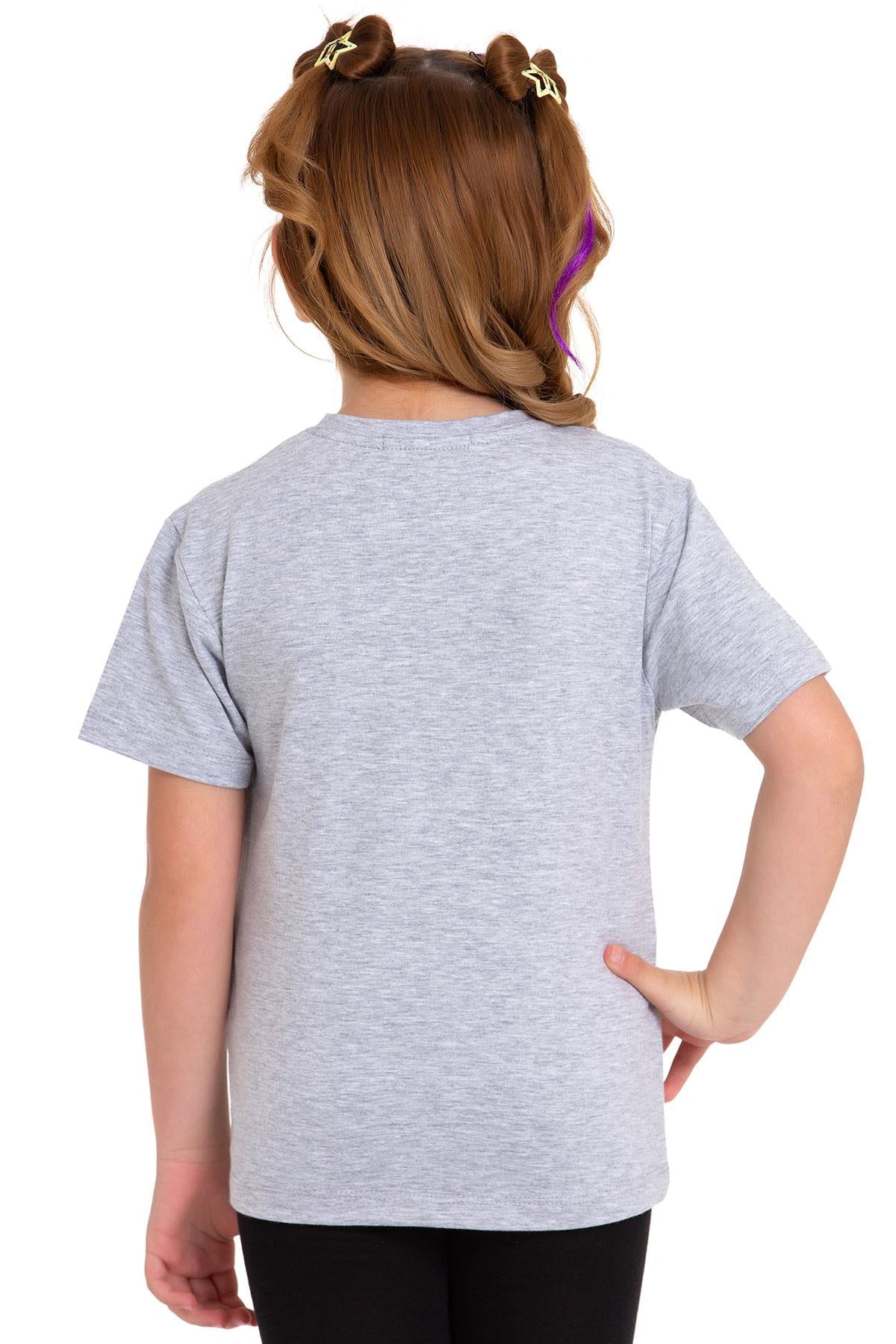 Bisiklet Yaka Kısa Kol Baskısız Gri Melanj Renk Kız Çocuk Tshirt