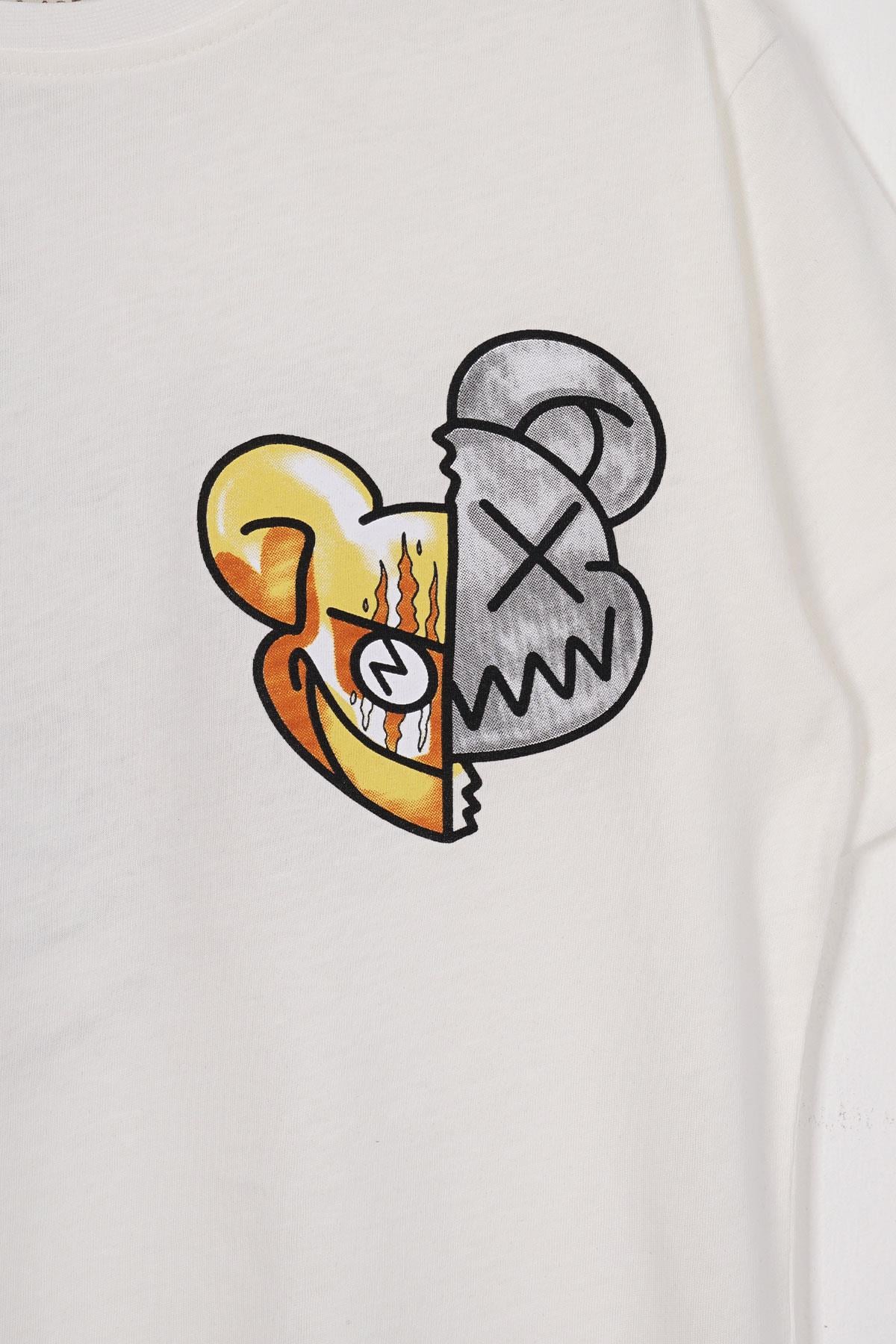 Bisiklet Yaka Kısa Kol Baskılı Ekru Renk Erkek Çocuk Tshirt