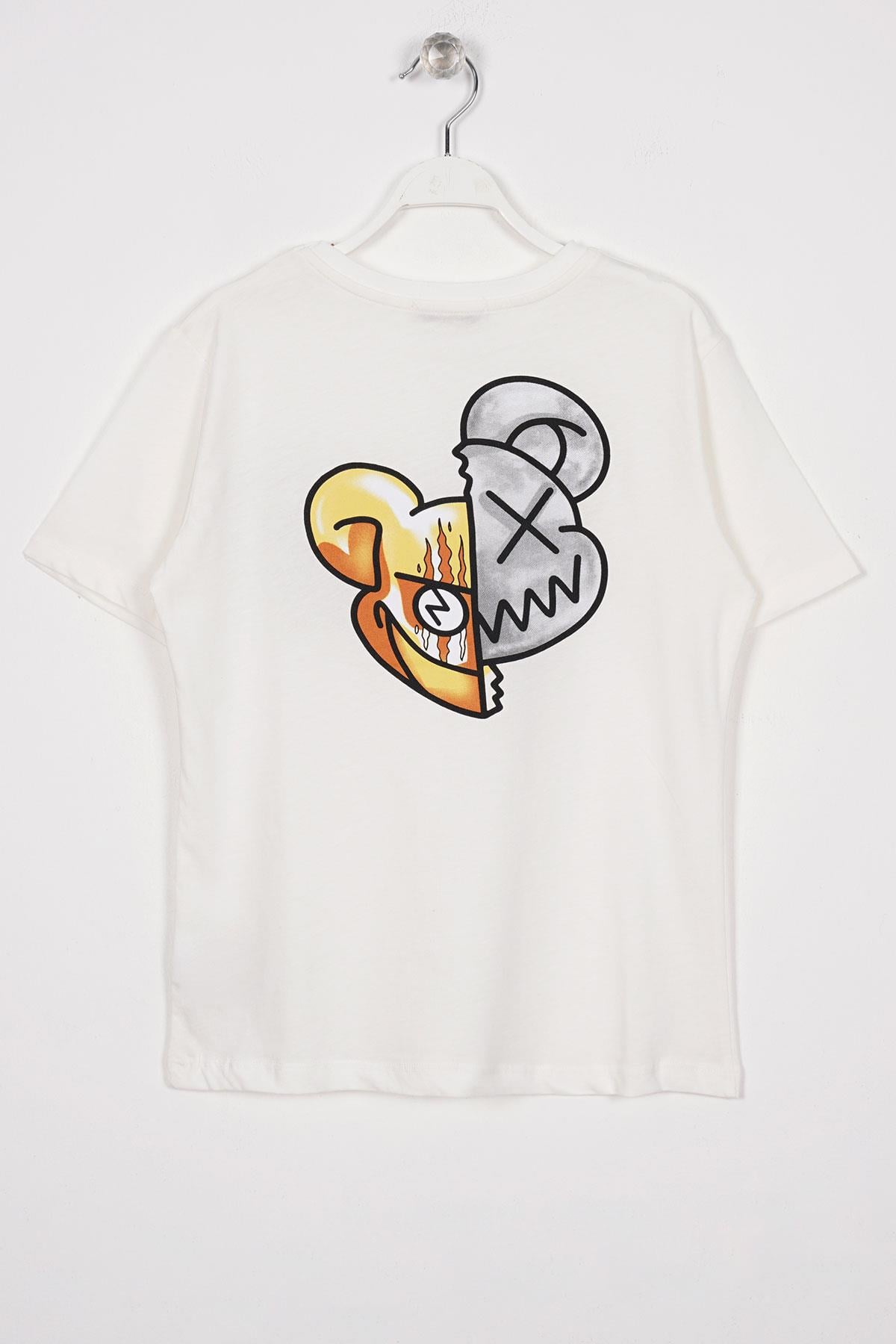 Bisiklet Yaka Kısa Kol Baskılı Ekru Renk Erkek Çocuk Tshirt