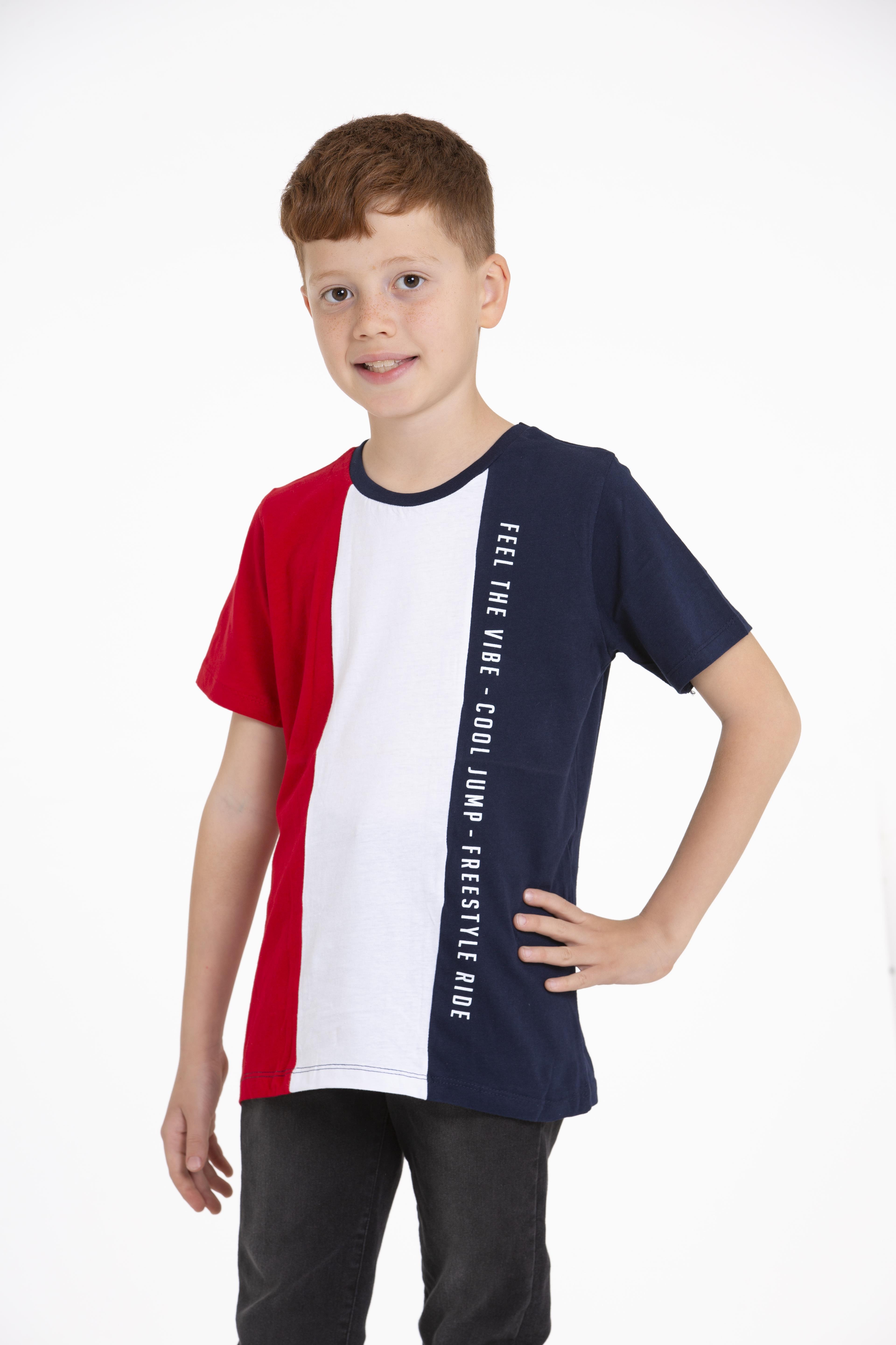 Bisiklet Yaka Kısa Kol Çift Renkli Lacivert Renk Erkek Çocuk Tshirt
