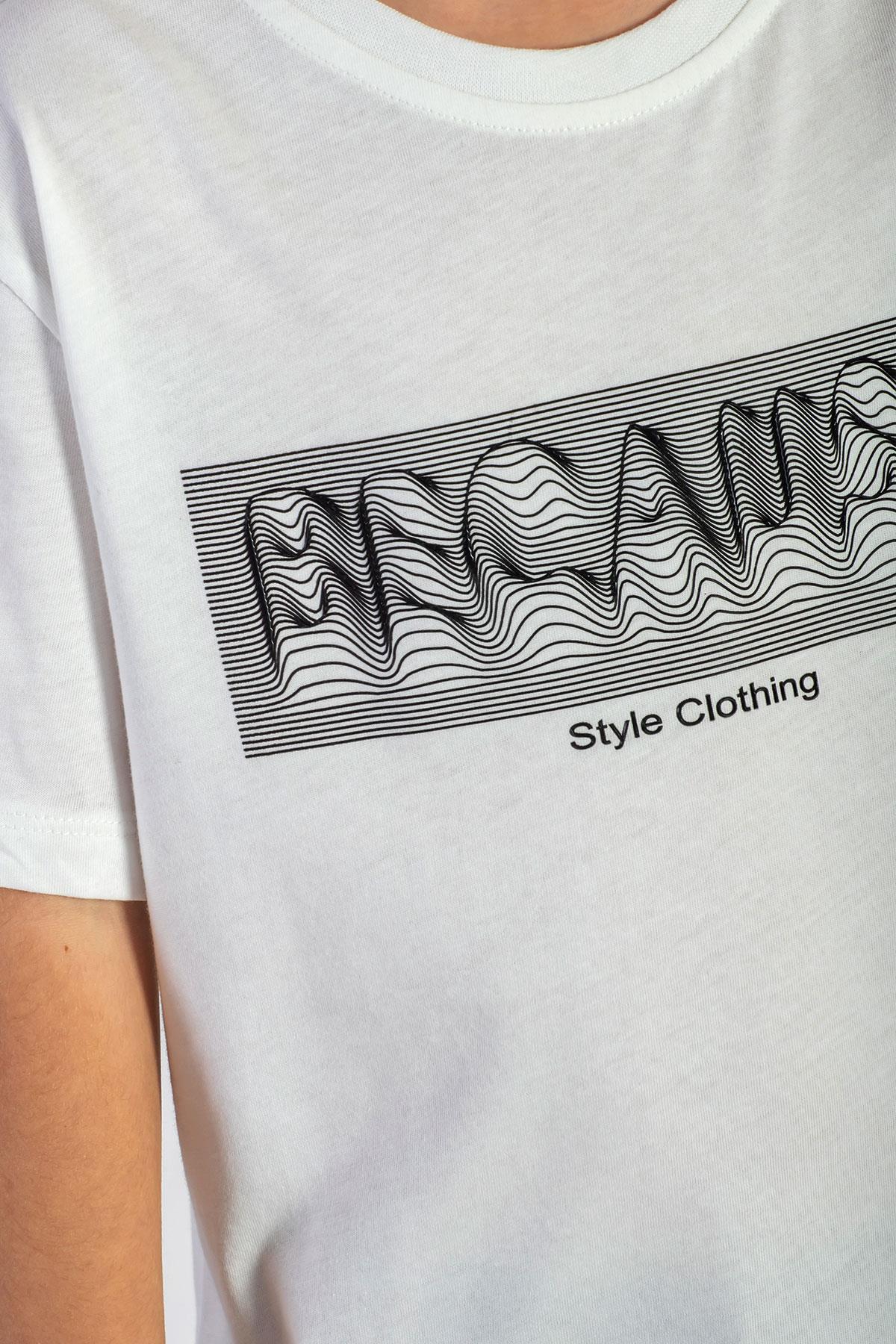 Bisiklet Yaka Kısa Kol Yazı Baskılı Ekru Renk Erkek Çocuk Tshirt