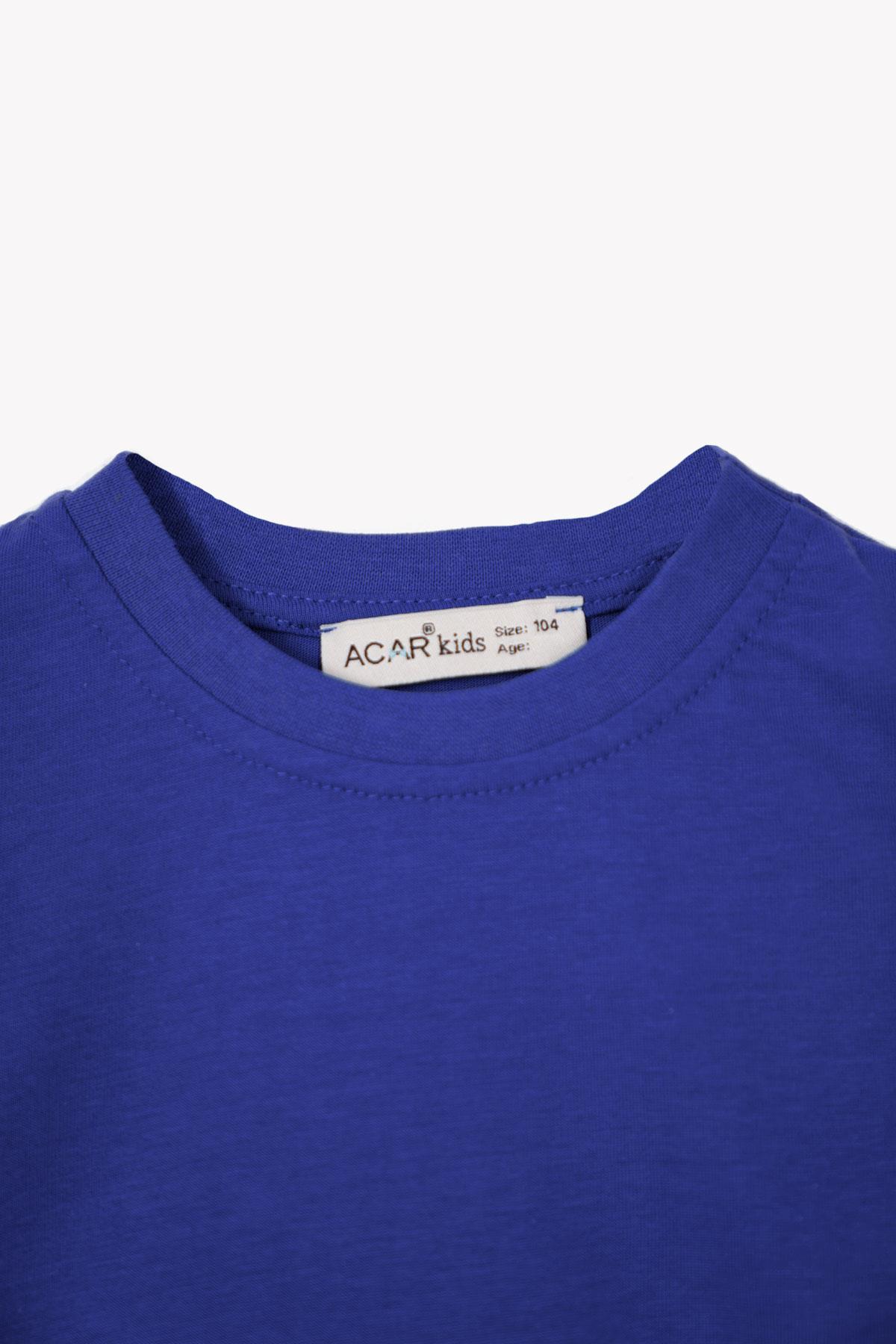 Bisiklet Yaka Saks Renk Erkek Çocuk Tshirt