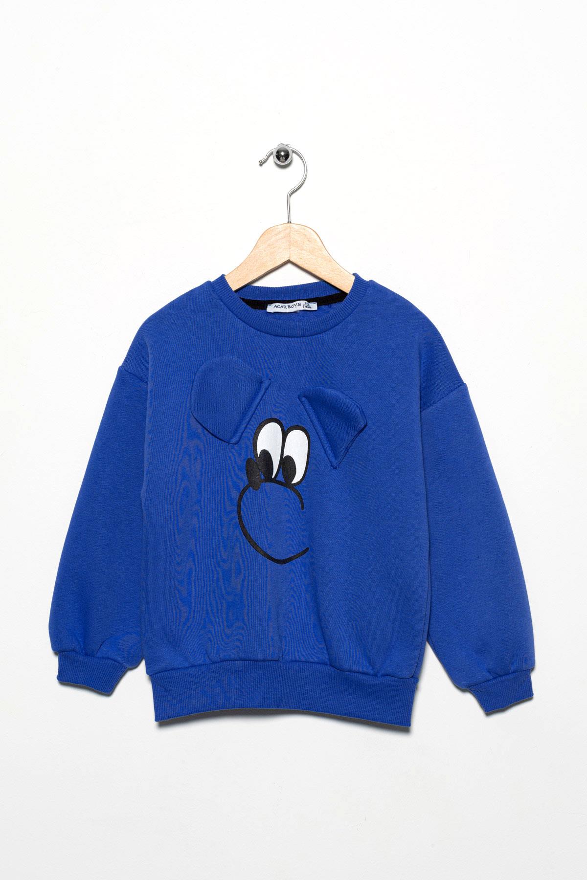 Bisiklet Yaka Uzun Kol Saks Renk Kız Çocuk Sweatshirt