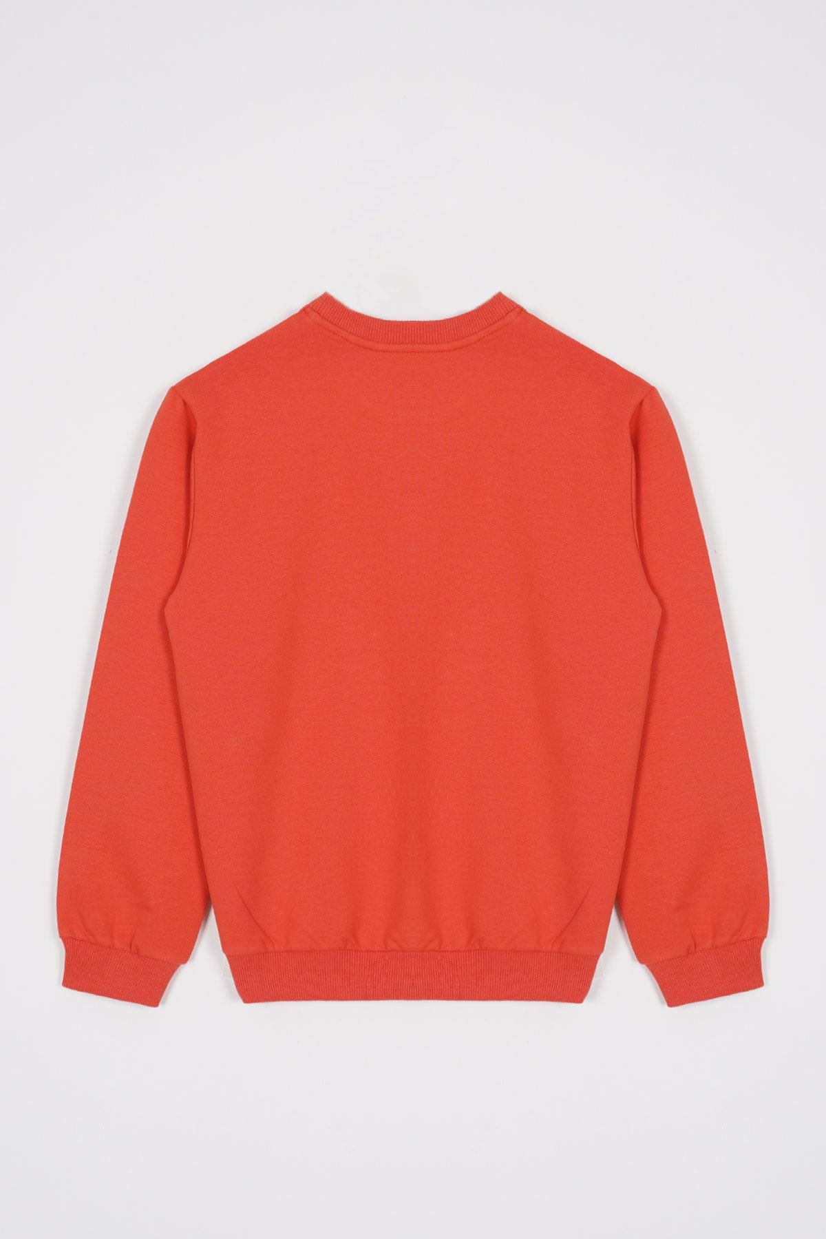 Bisiklet Yaka Uzun Kol Yazı Baskılı Kiremit Renk Erkek Çocuk Sweatshirt