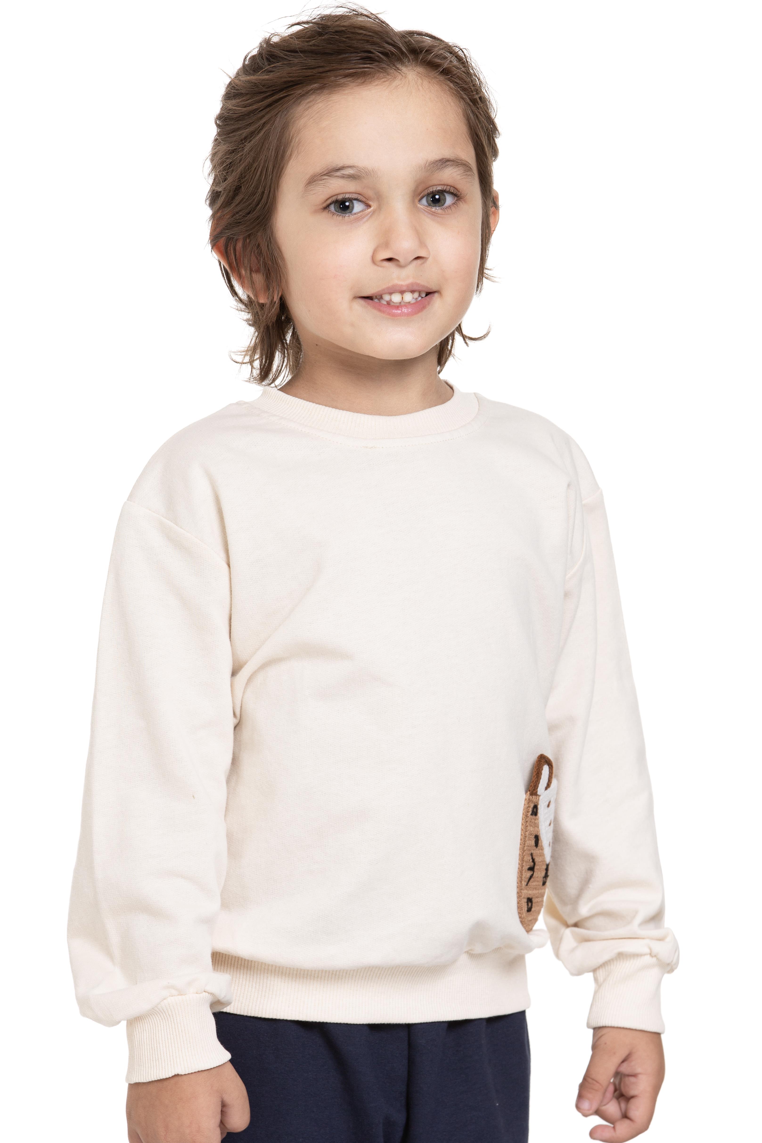 Bisiklet Yaka Cep Detaylı Taş Renk Erkek Çocuk Sweatshirt
