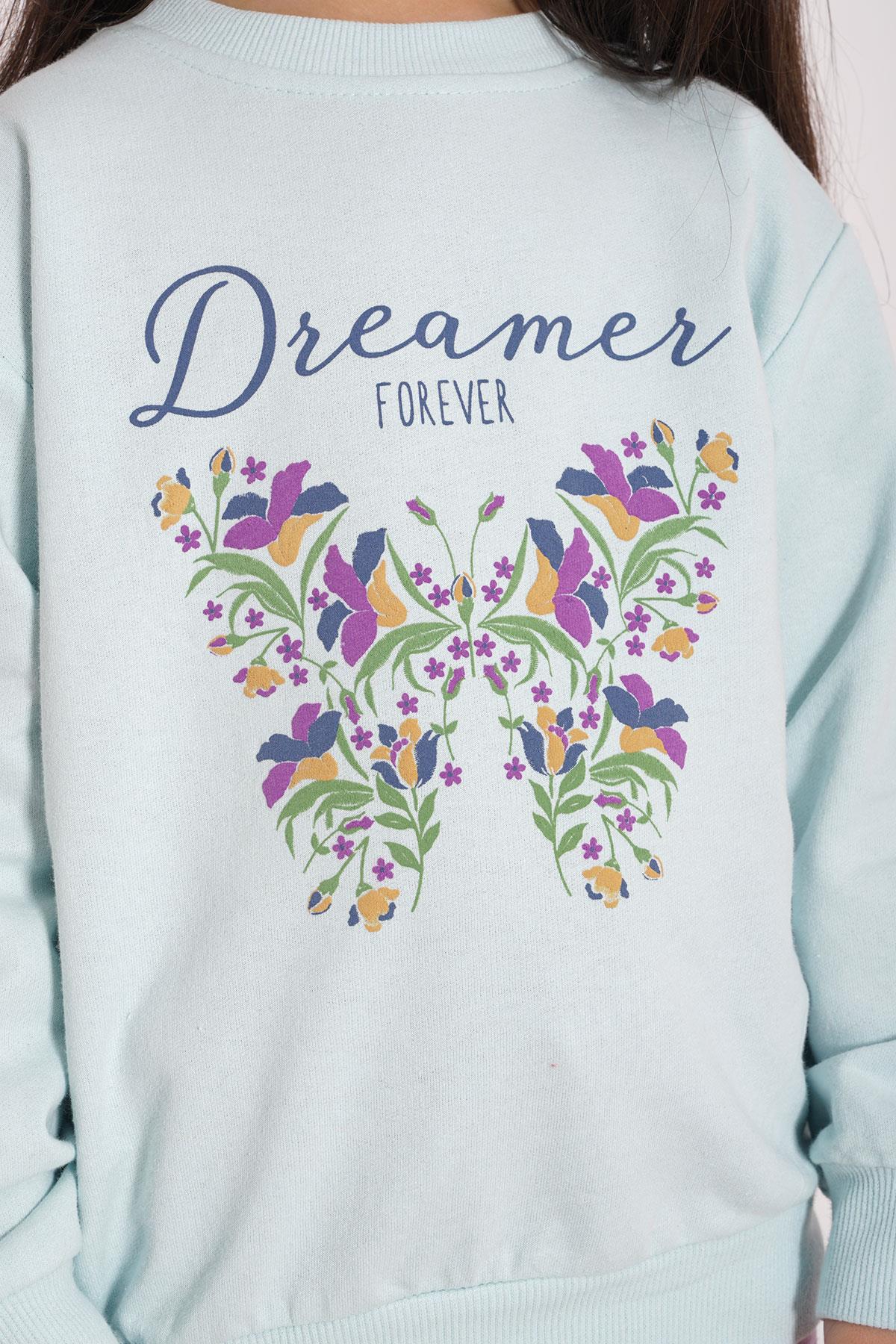 Dreamer Kelebek Baskılı Mint - İndigo Renk Kız Çocuk Eşofman Takımı